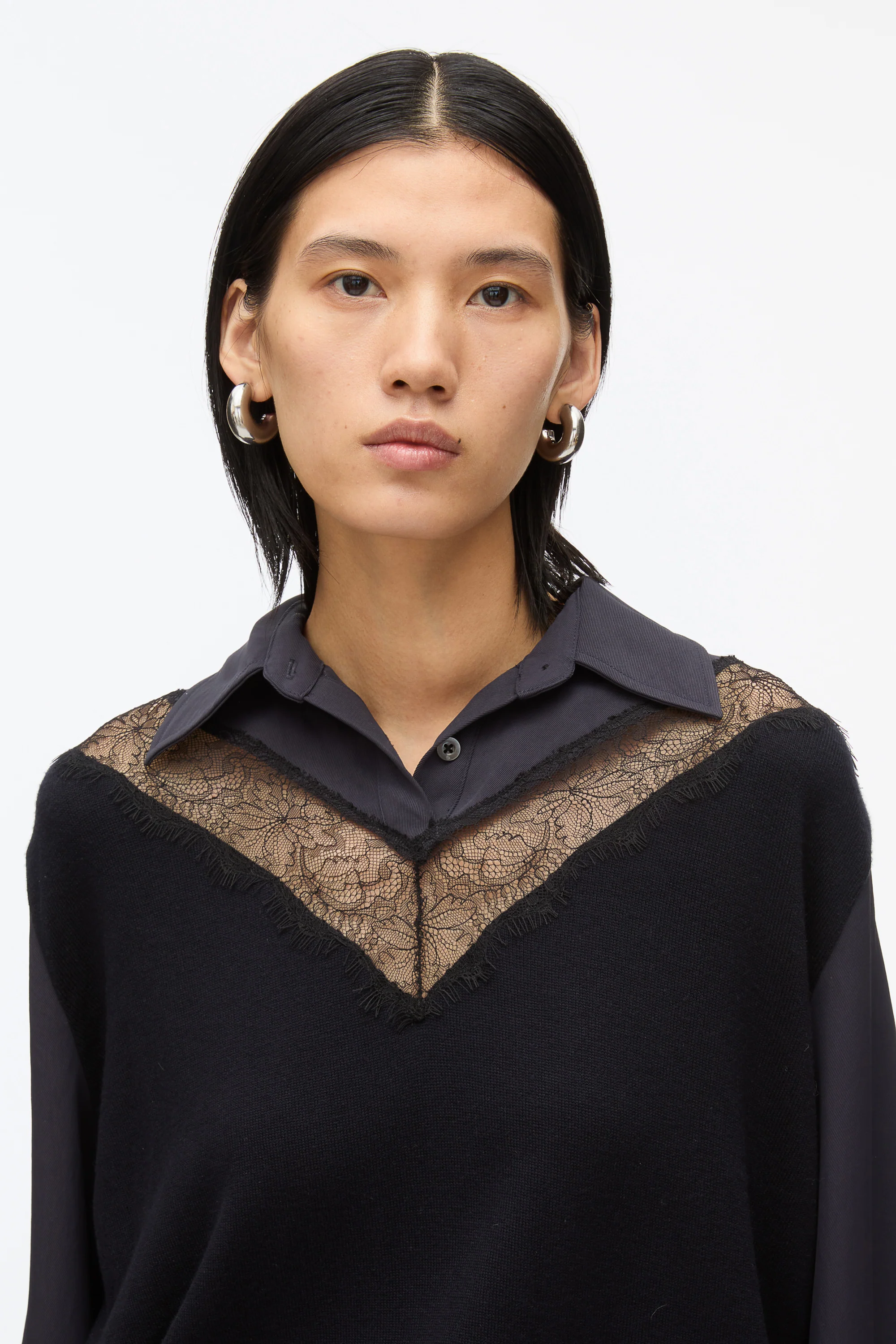 Knit Combo Shirt With Lace Inlay - Image 10