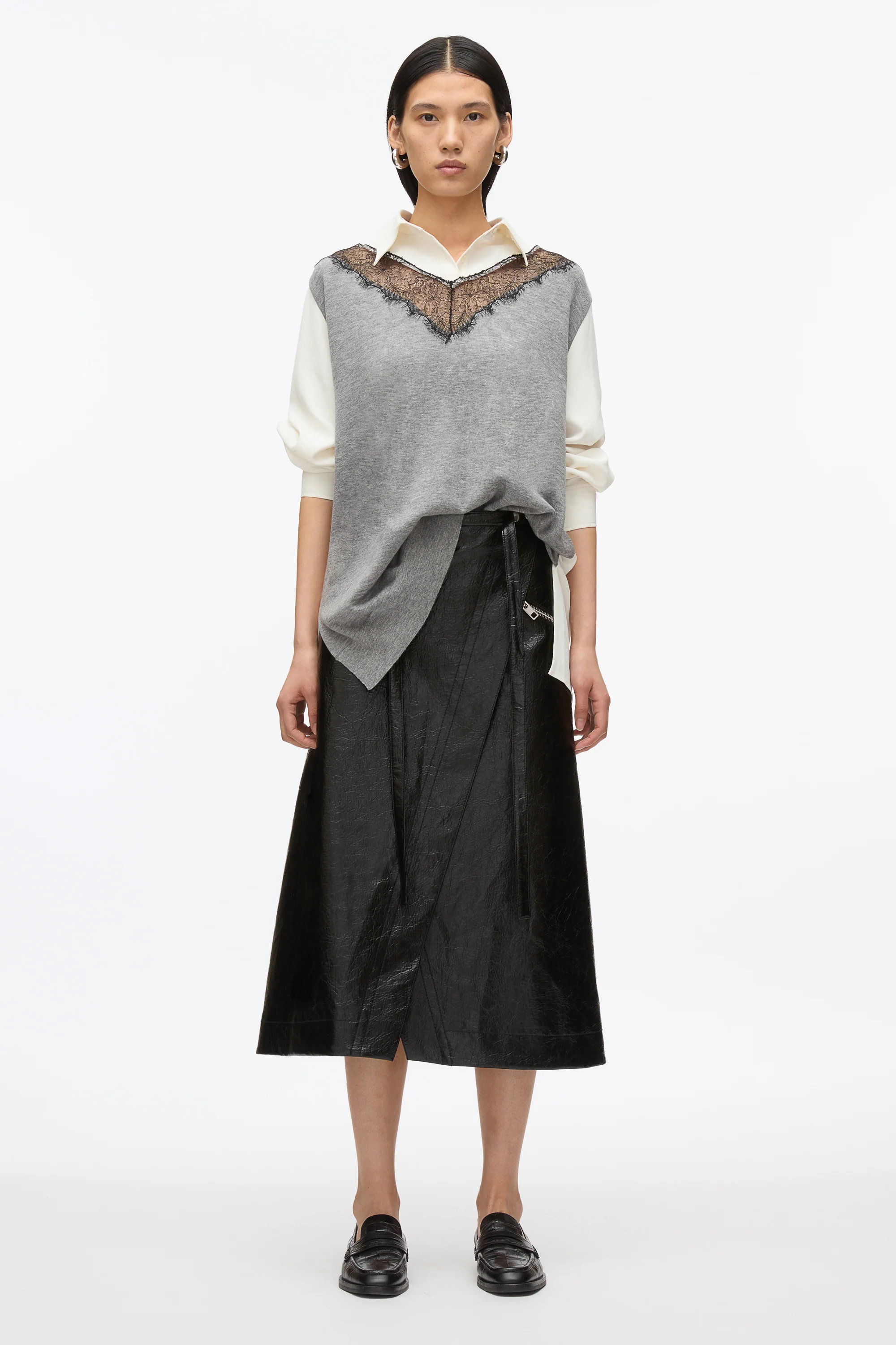 Knit Combo Shirt With Lace Inlay - Image 2