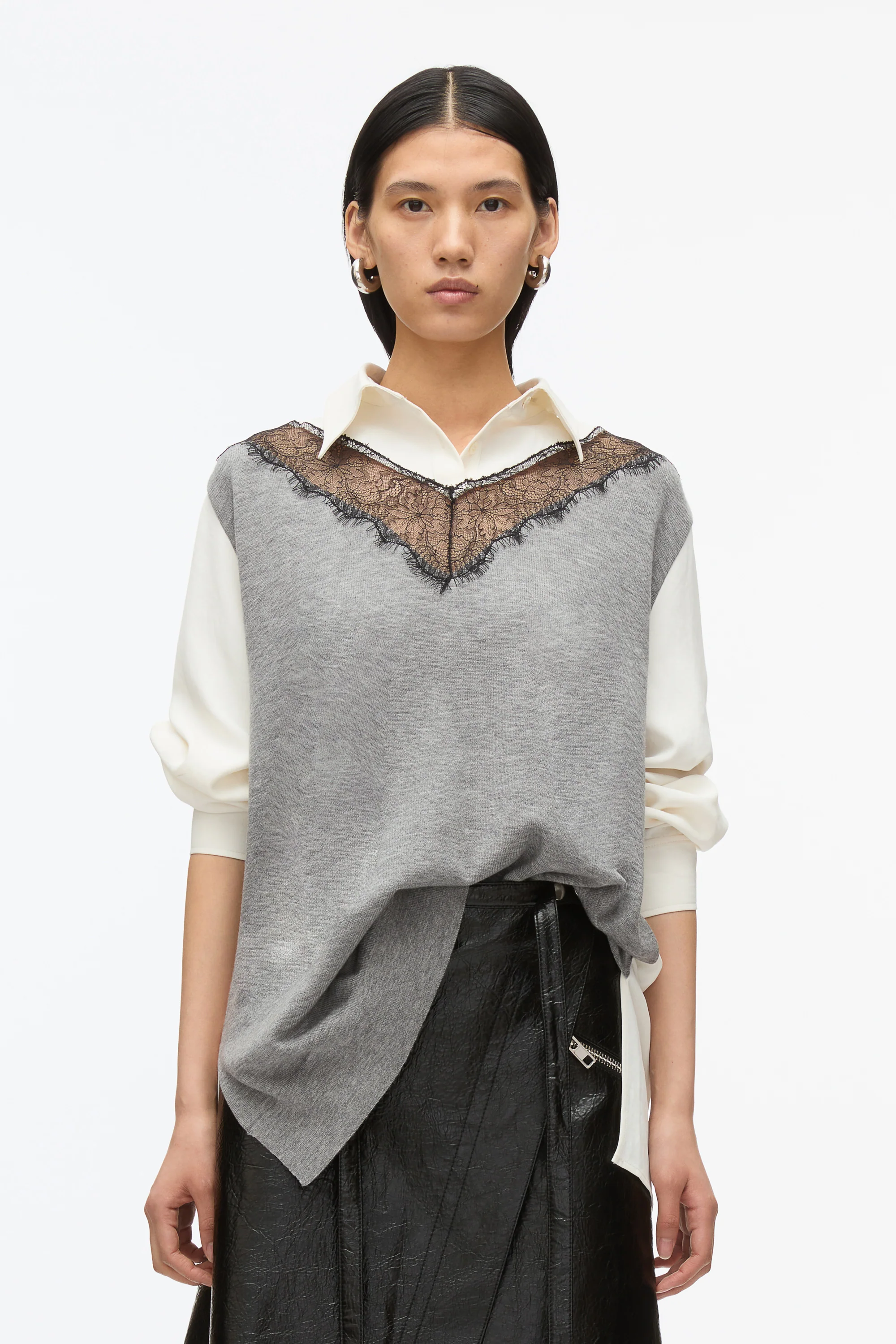 Knit Combo Shirt With Lace Inlay - Image 3