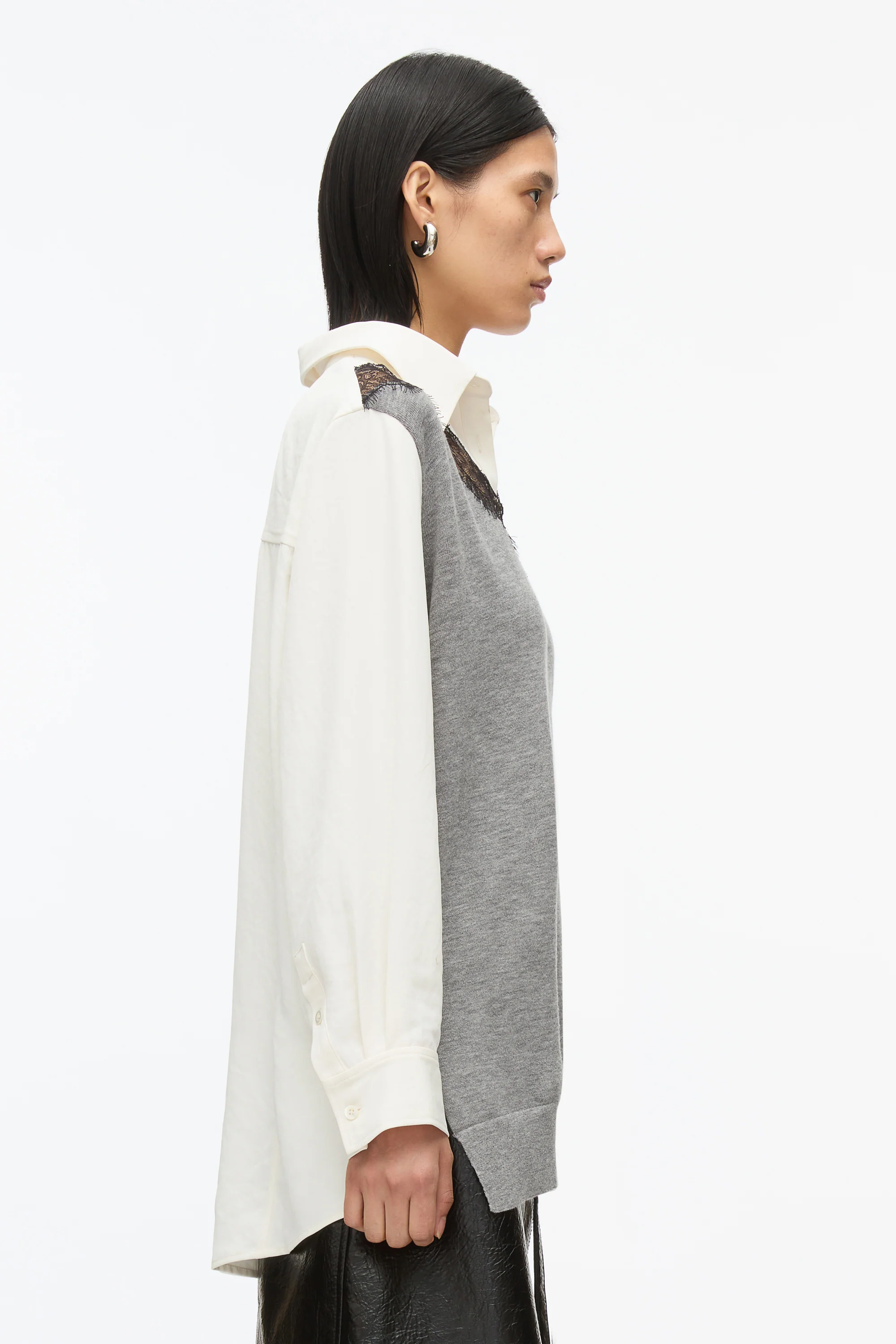 Knit Combo Shirt With Lace Inlay - Image 4