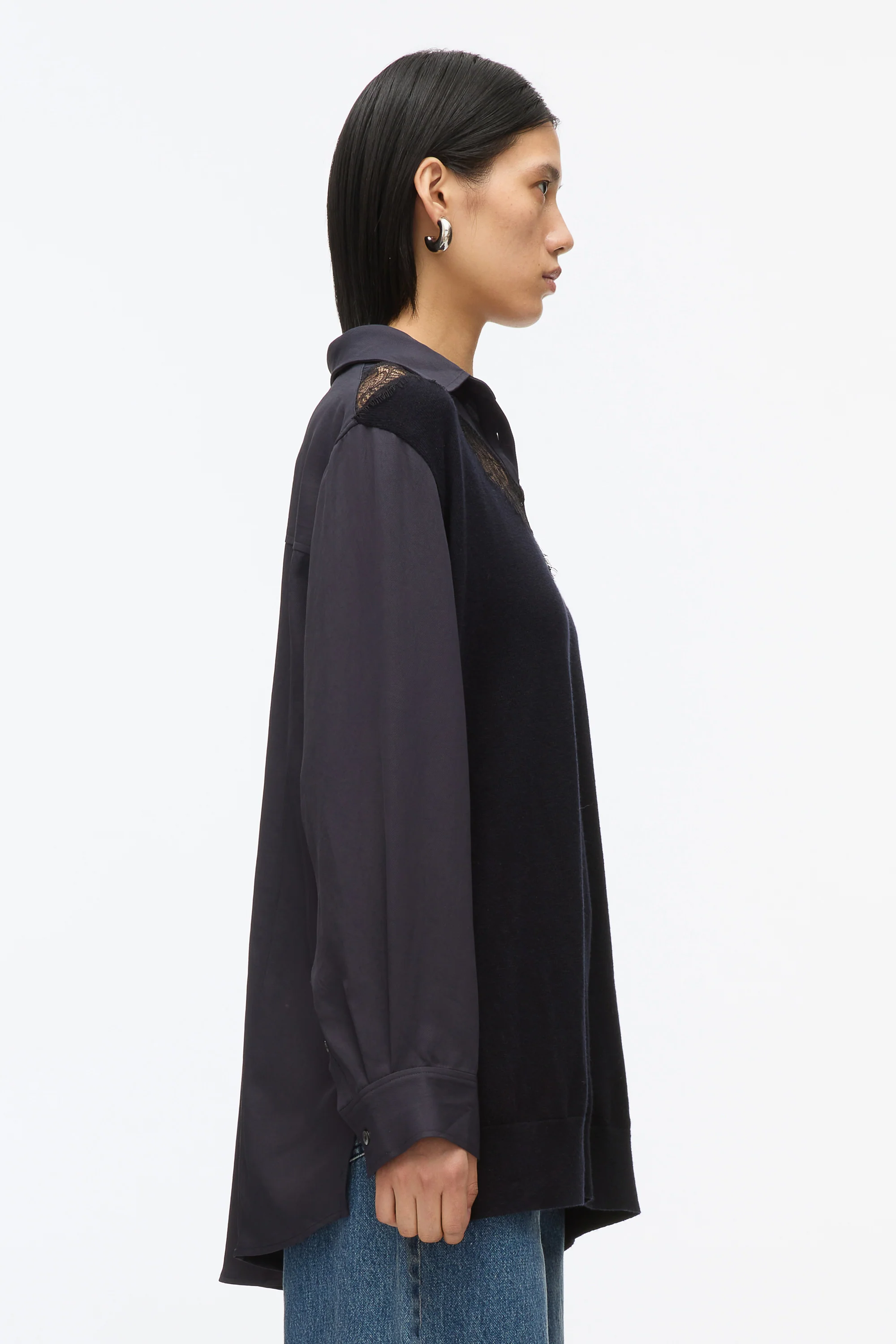 Knit Combo Shirt With Lace Inlay - Image 8