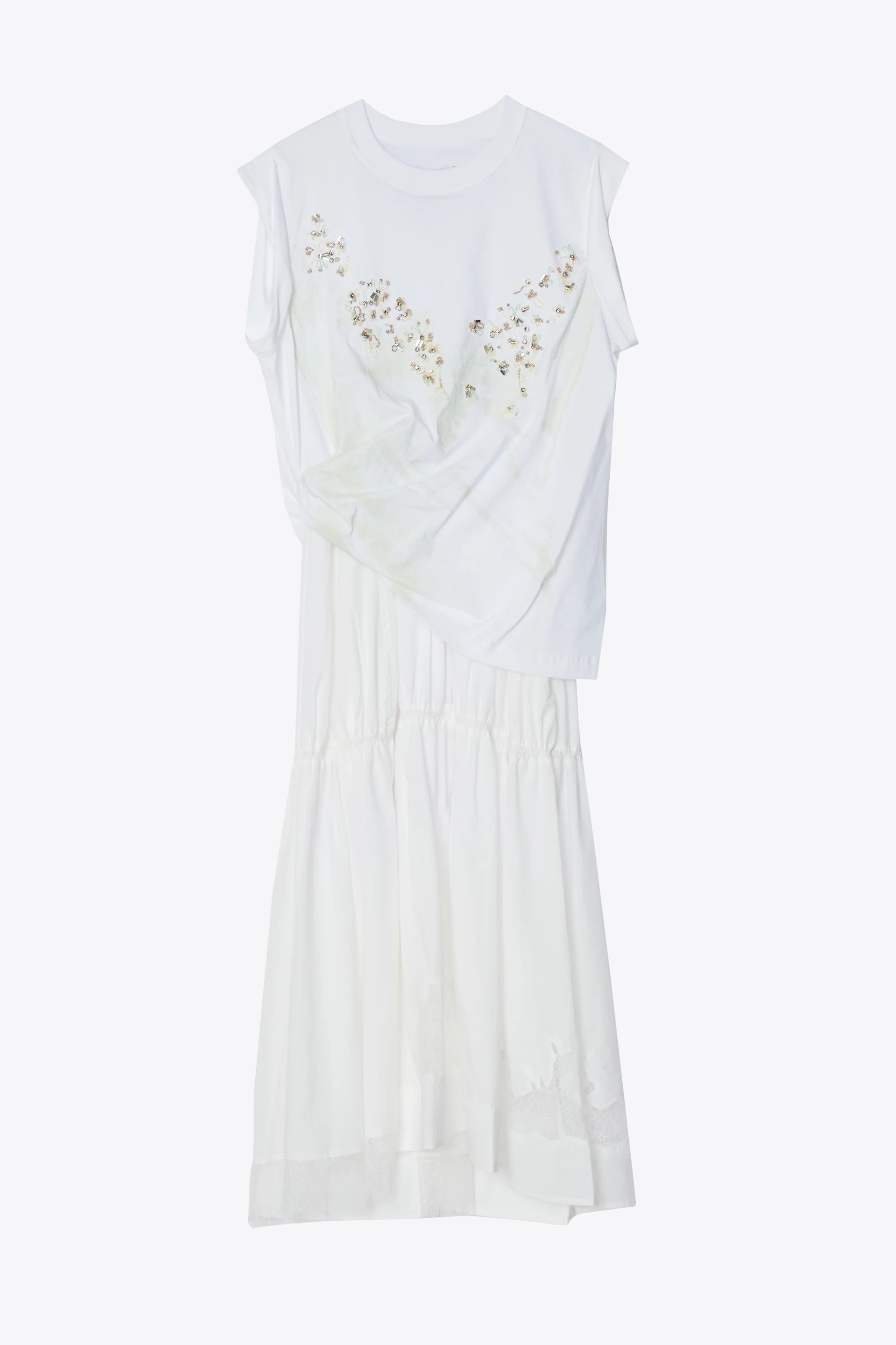 Lace Impressions Sleeveless Combo Dress With Floret Embroidery