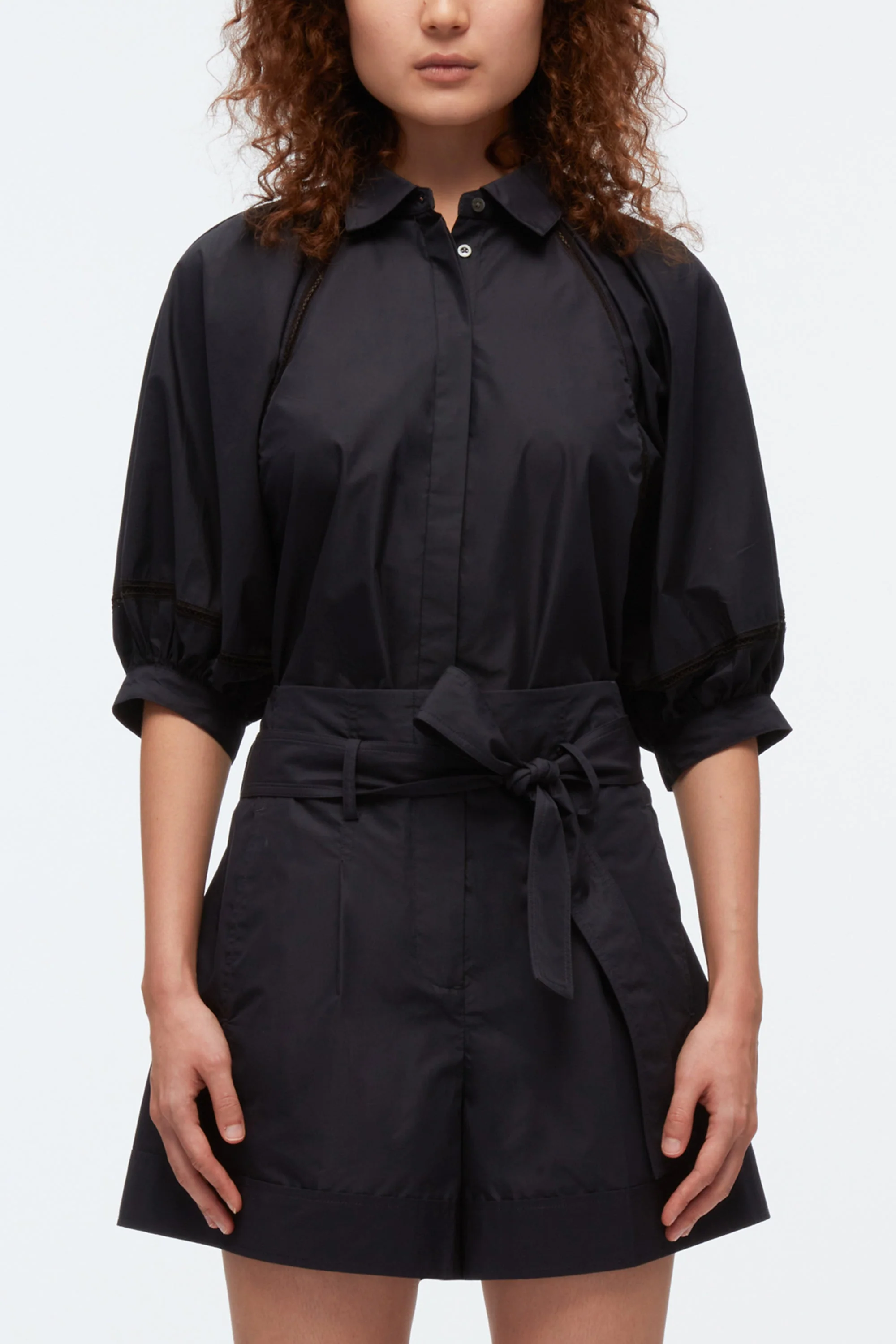 Lantern Sleeve Shirt With Lattice Trim - Image 2