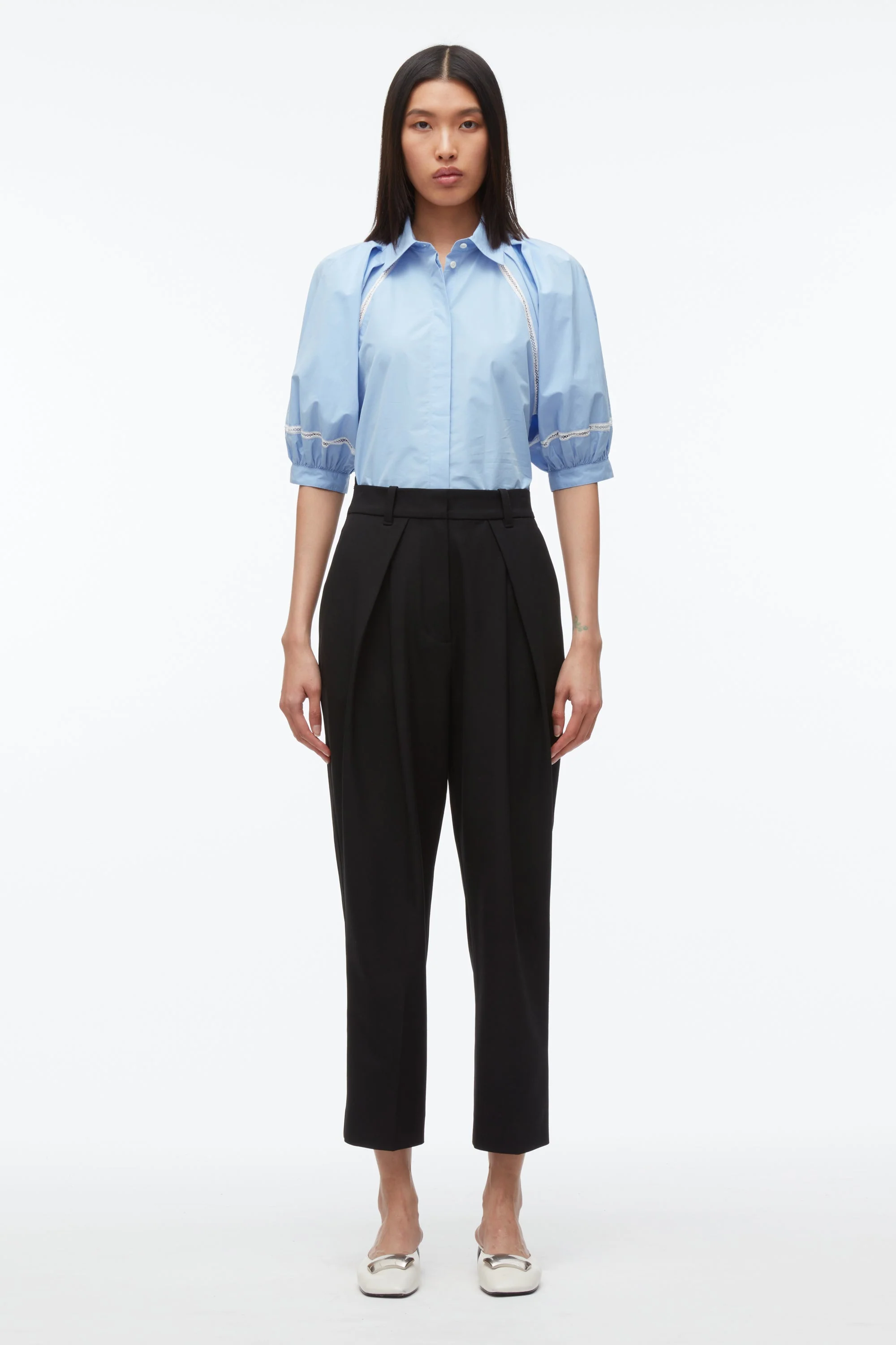 Lantern Sleeve Shirt With Lattice Trim - Image 3