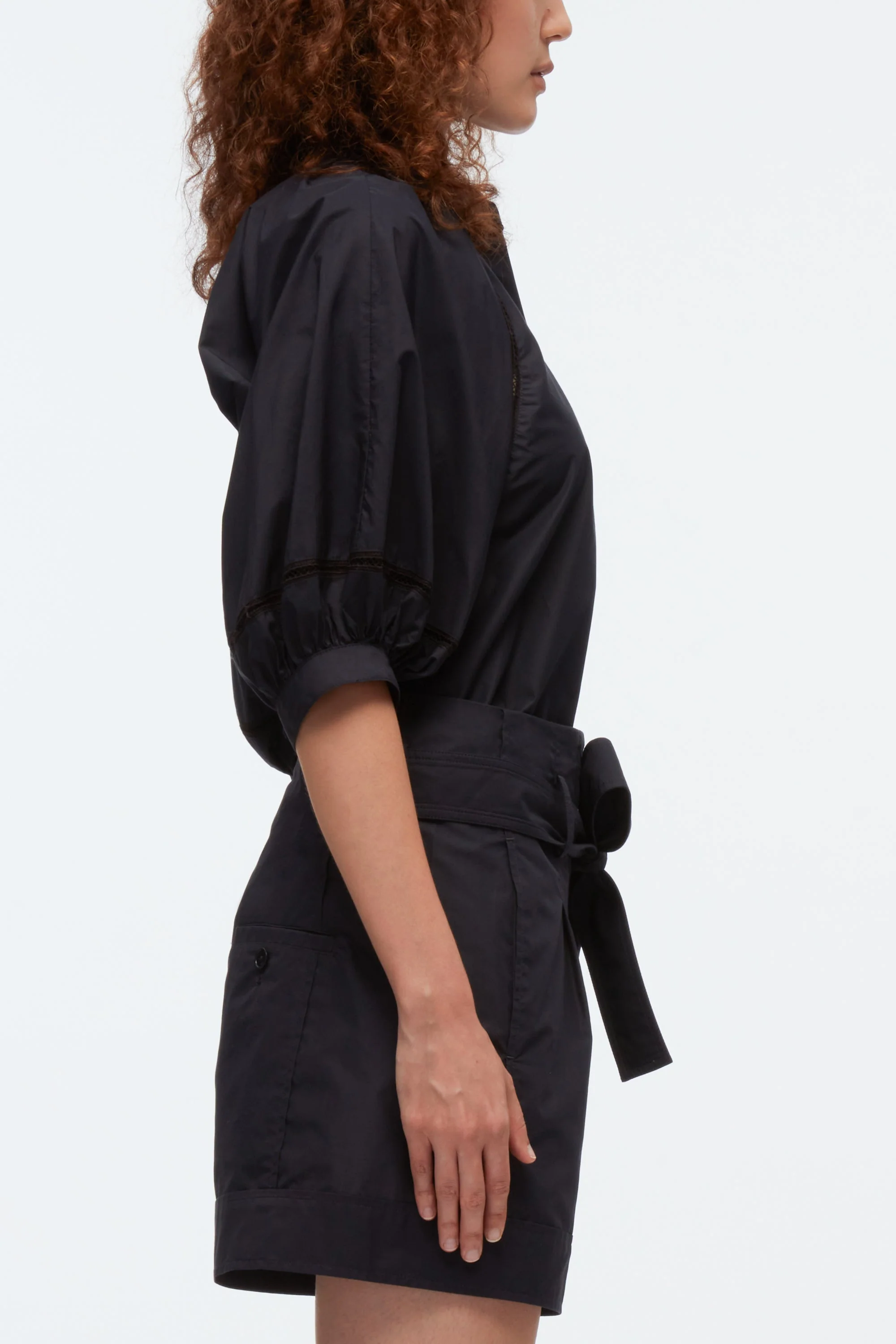 Lantern Sleeve Shirt With Lattice Trim - Image 4