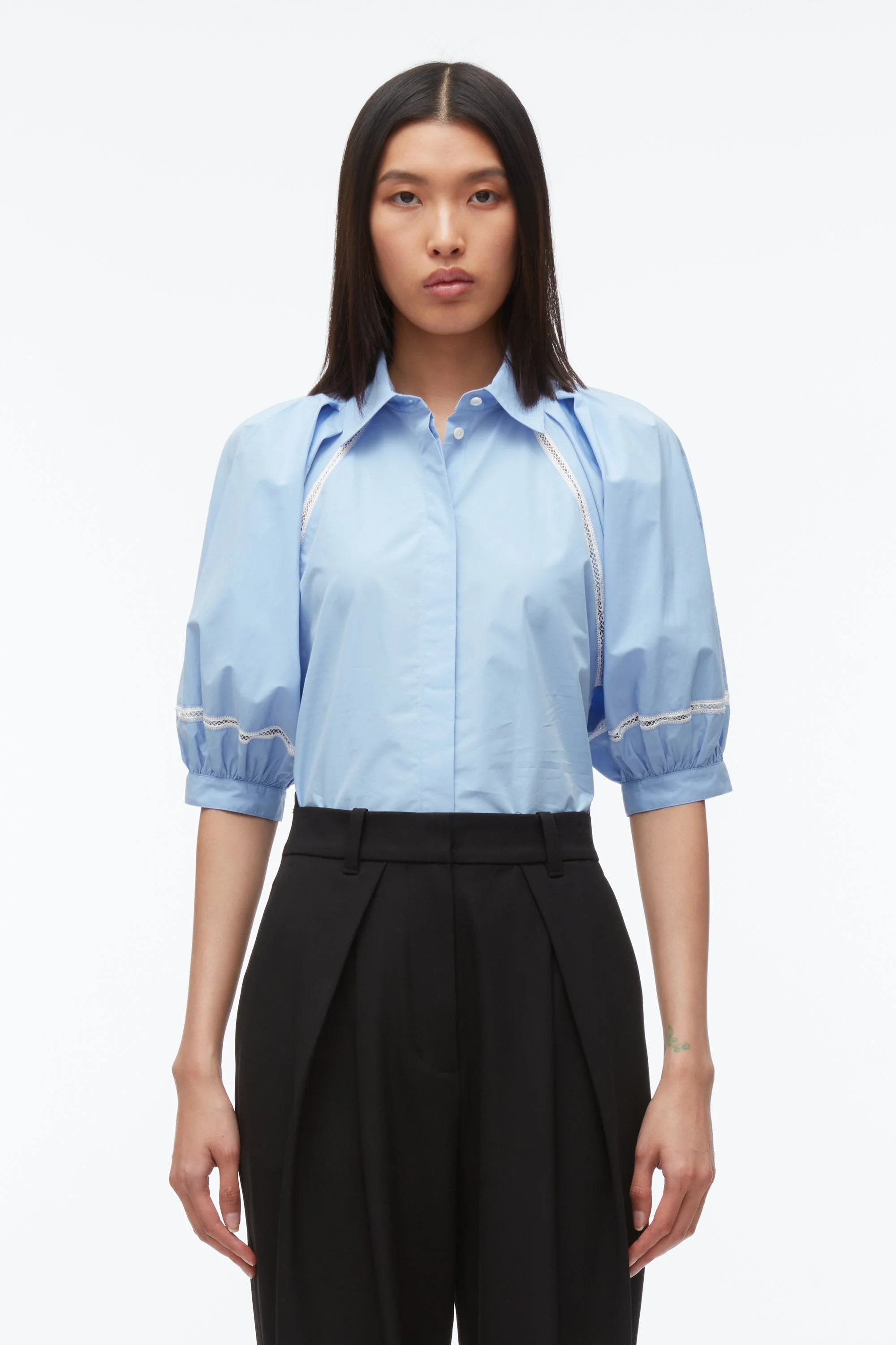 Lantern Sleeve Shirt With Lattice Trim - Image 6