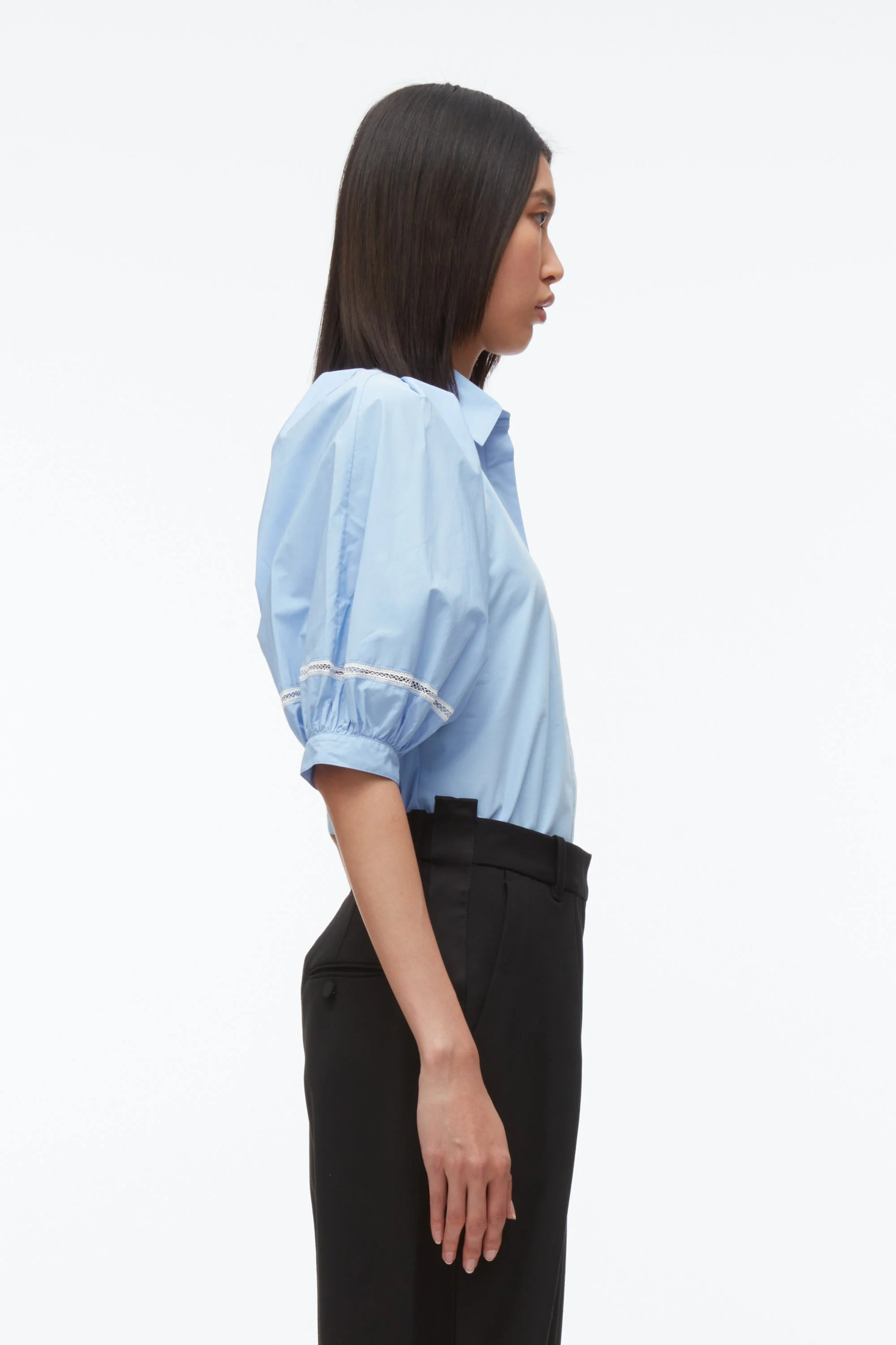 Lantern Sleeve Shirt With Lattice Trim - Image 7