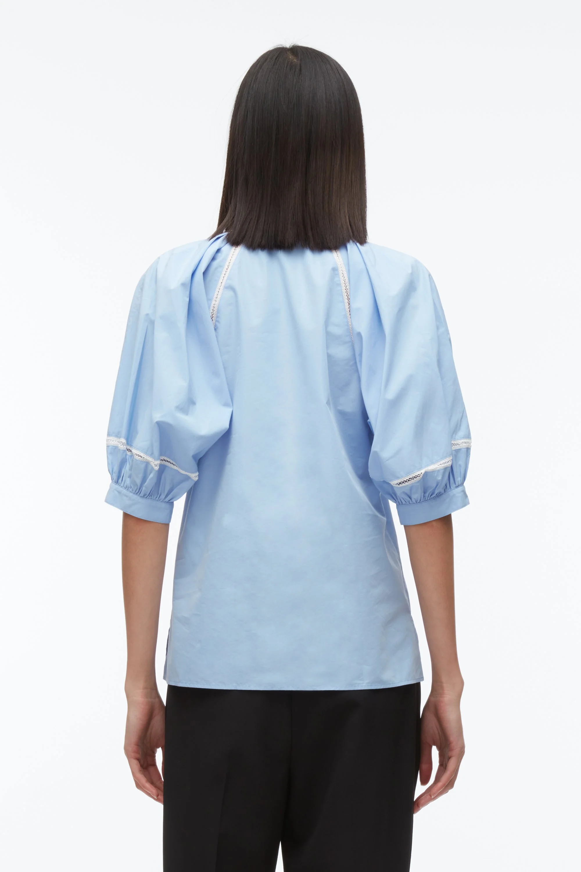 Lantern Sleeve Shirt With Lattice Trim - Image 8