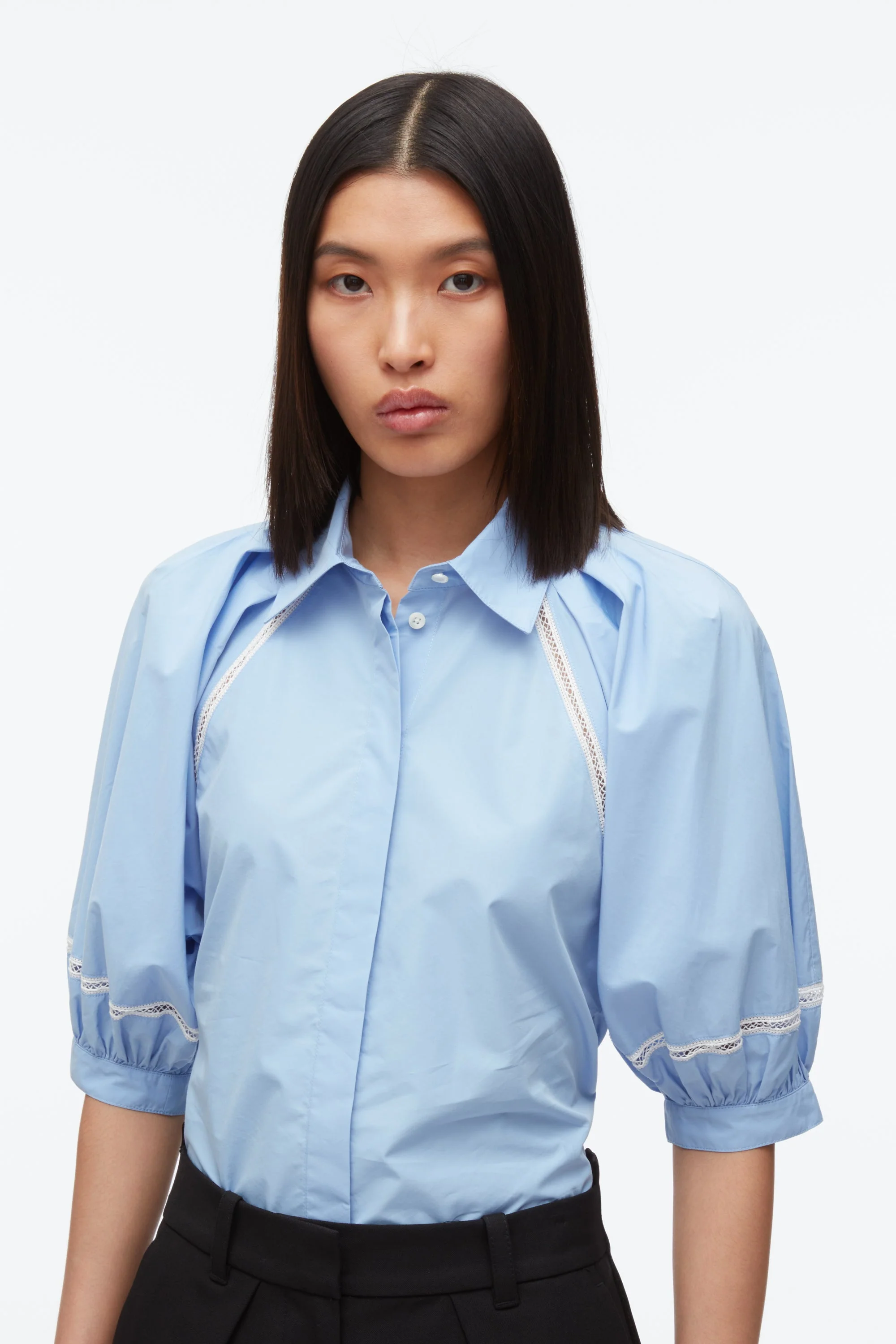 Lantern Sleeve Shirt With Lattice Trim - Image 9