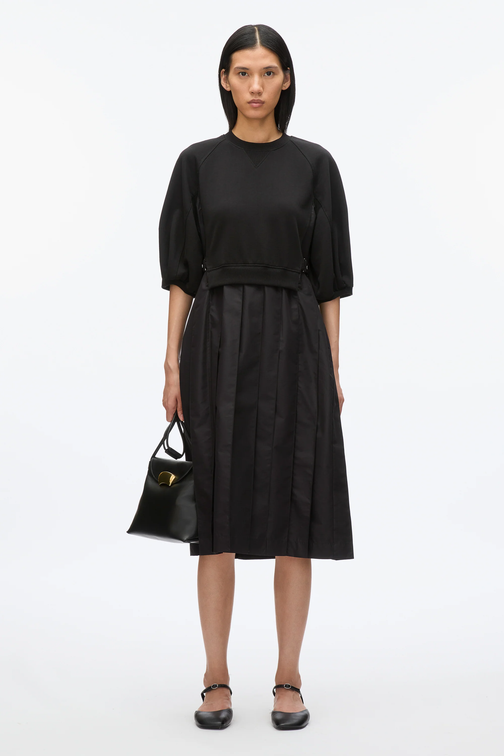 Lantern Sleeve Combo Pleat Dress - Image 2