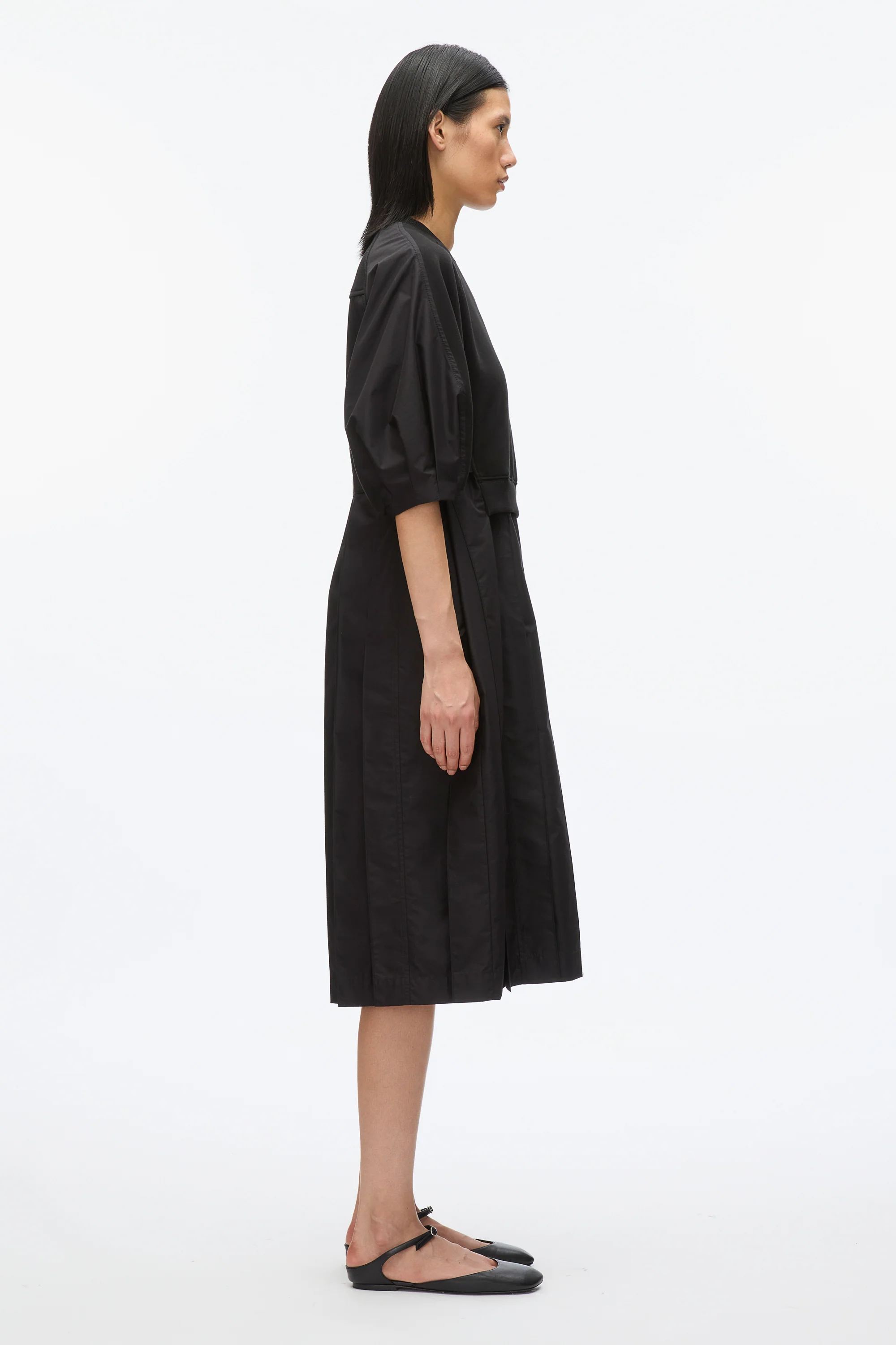 Lantern Sleeve Combo Pleat Dress - Image 3