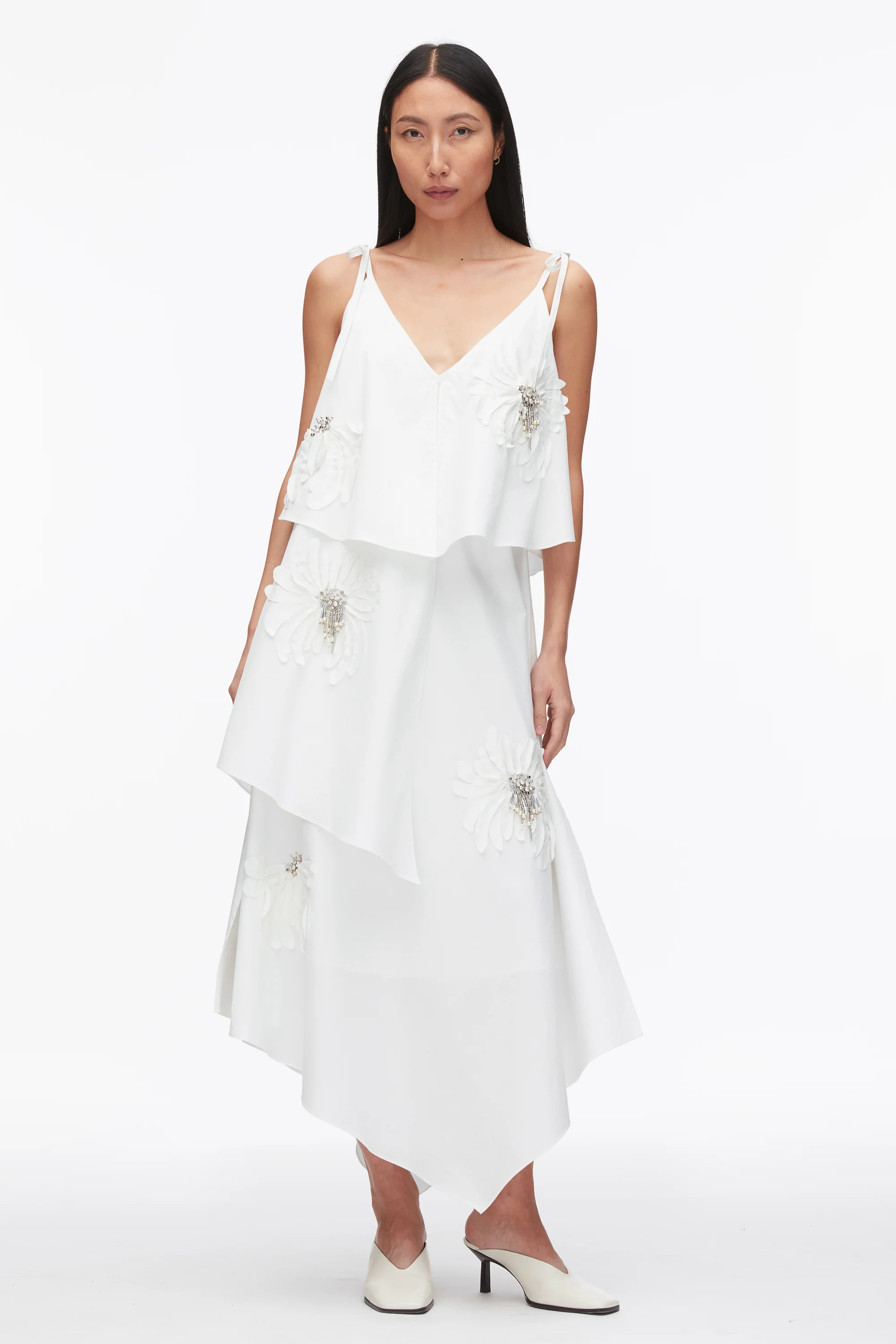 Layered Midi Dress with Floral Appliqué - Image 8