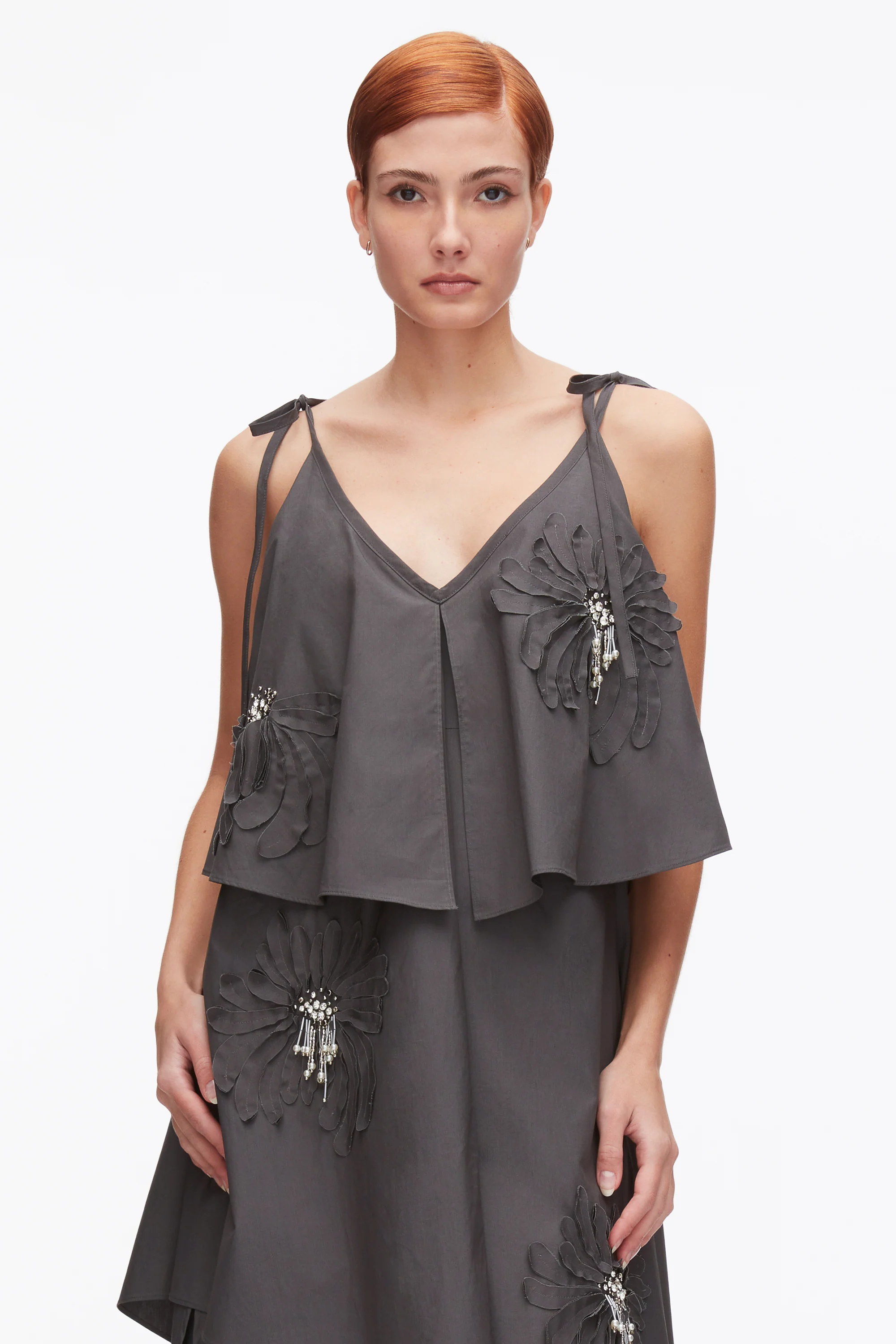 Layered Midi Dress with Floral Appliqué - Image 5