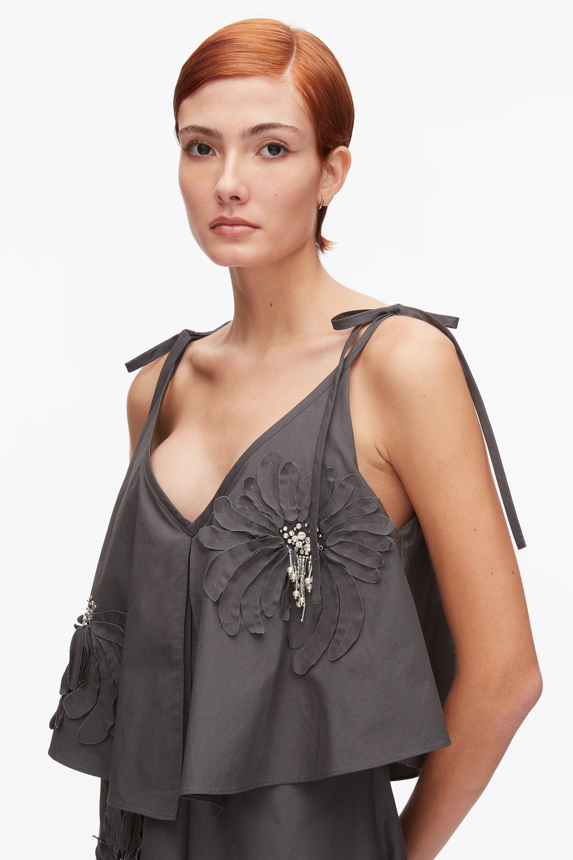 Layered Midi Dress with Floral Appliqué - Image 6