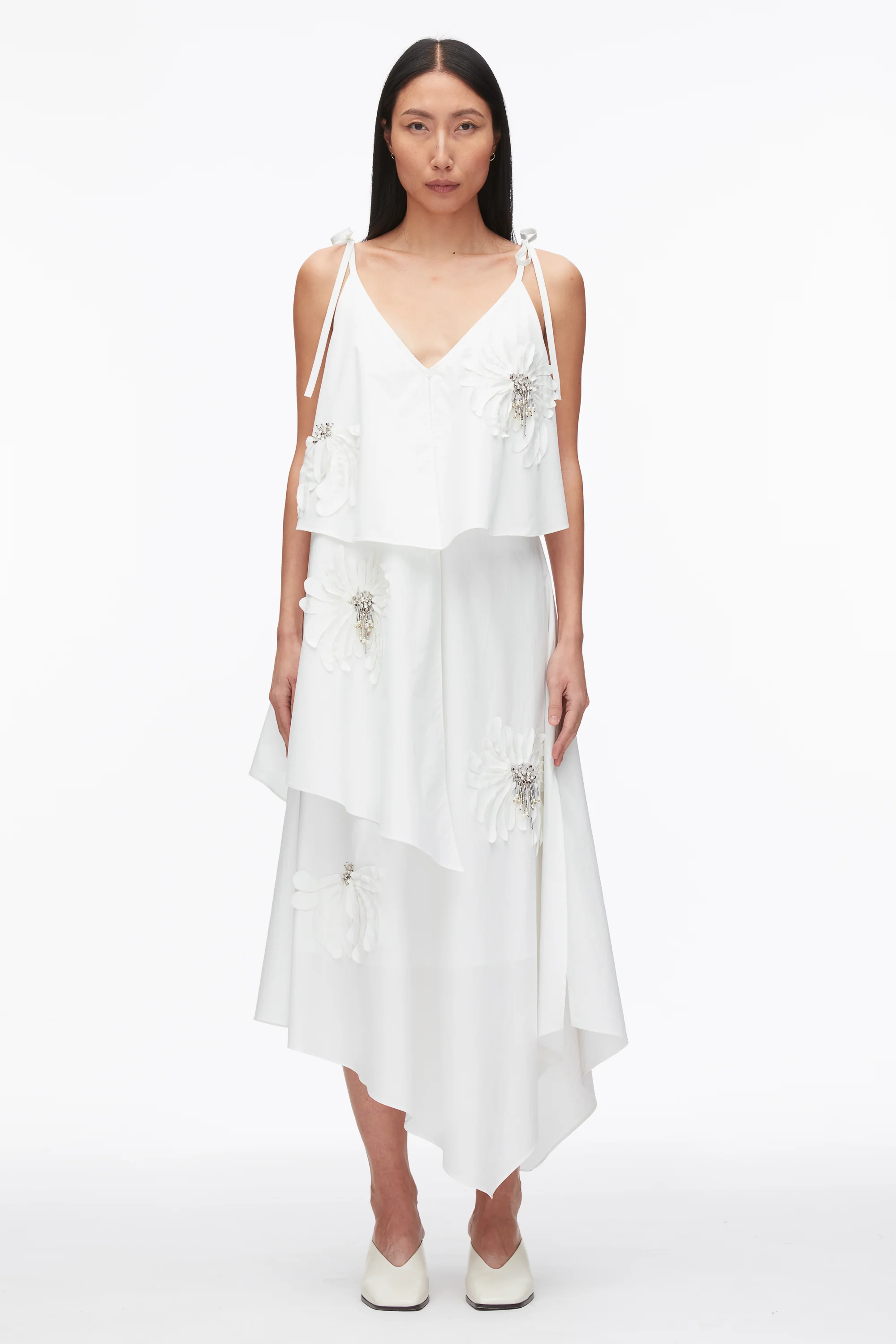 Layered Midi Dress with Floral Appliqué - Image 9