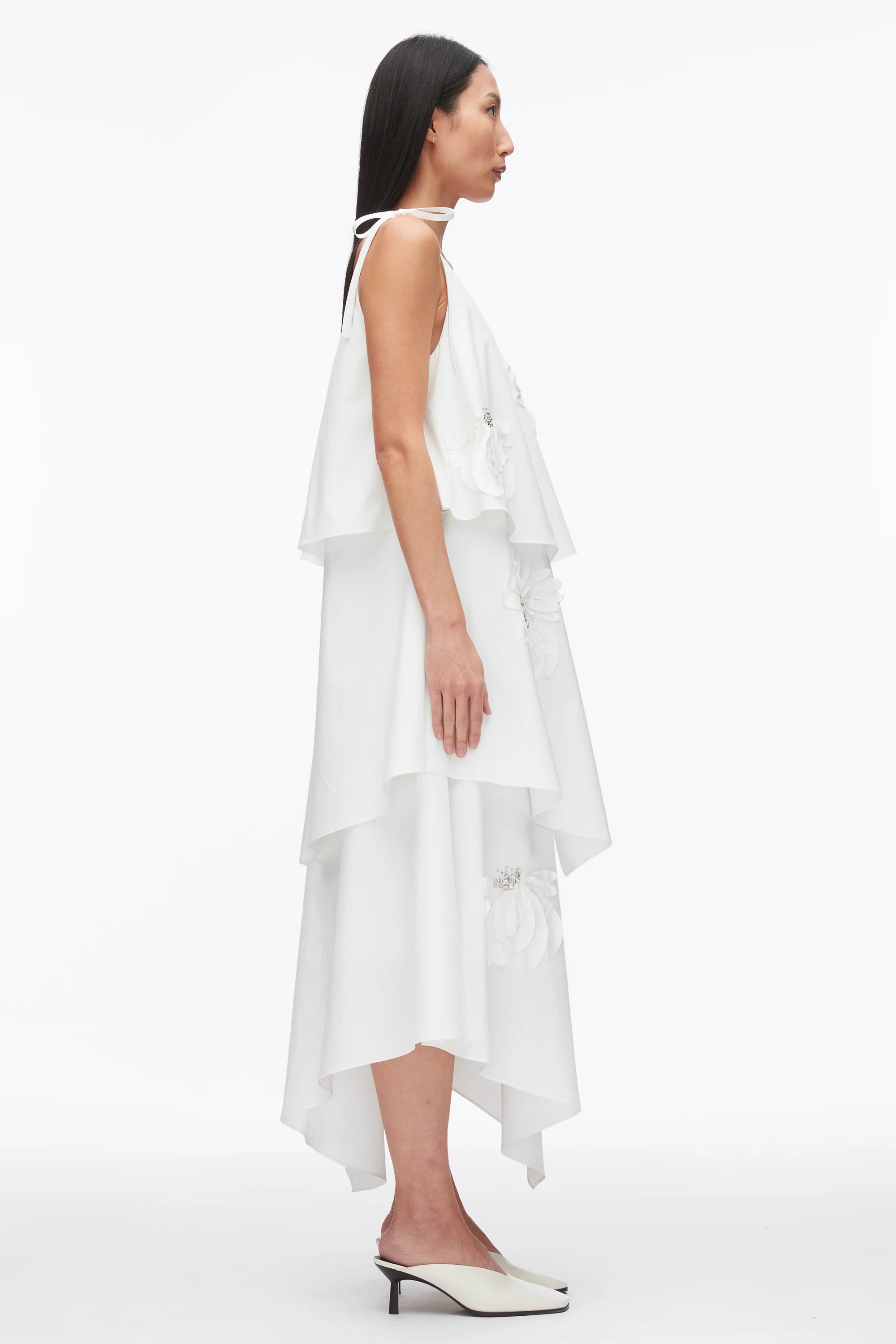 Layered Midi Dress with Floral Appliqué - Image 10