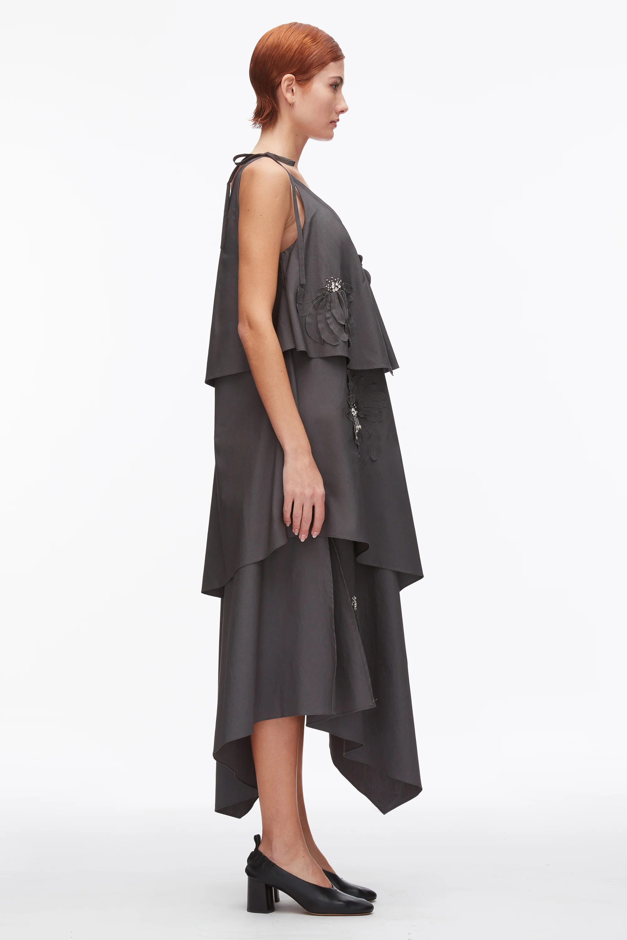 Layered Midi Dress with Floral Appliqué - Image 3