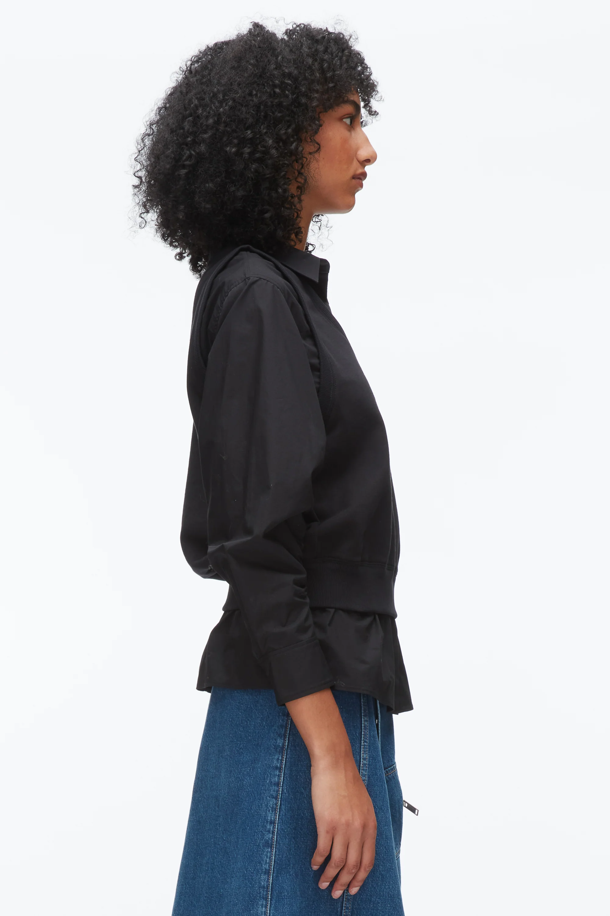 Layered Vest Ruched Sleeve Shirt - Image 4