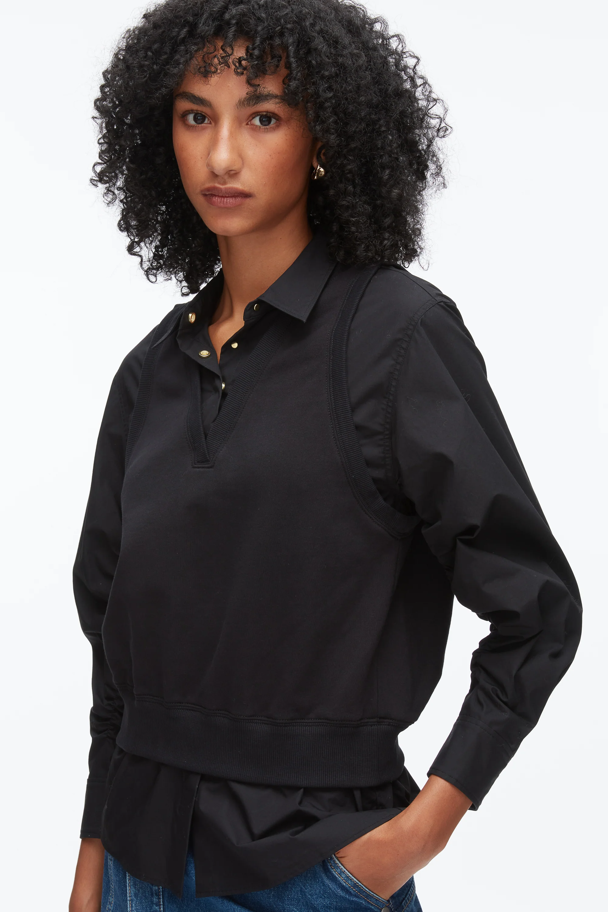 Layered Vest Ruched Sleeve Shirt - Image 6