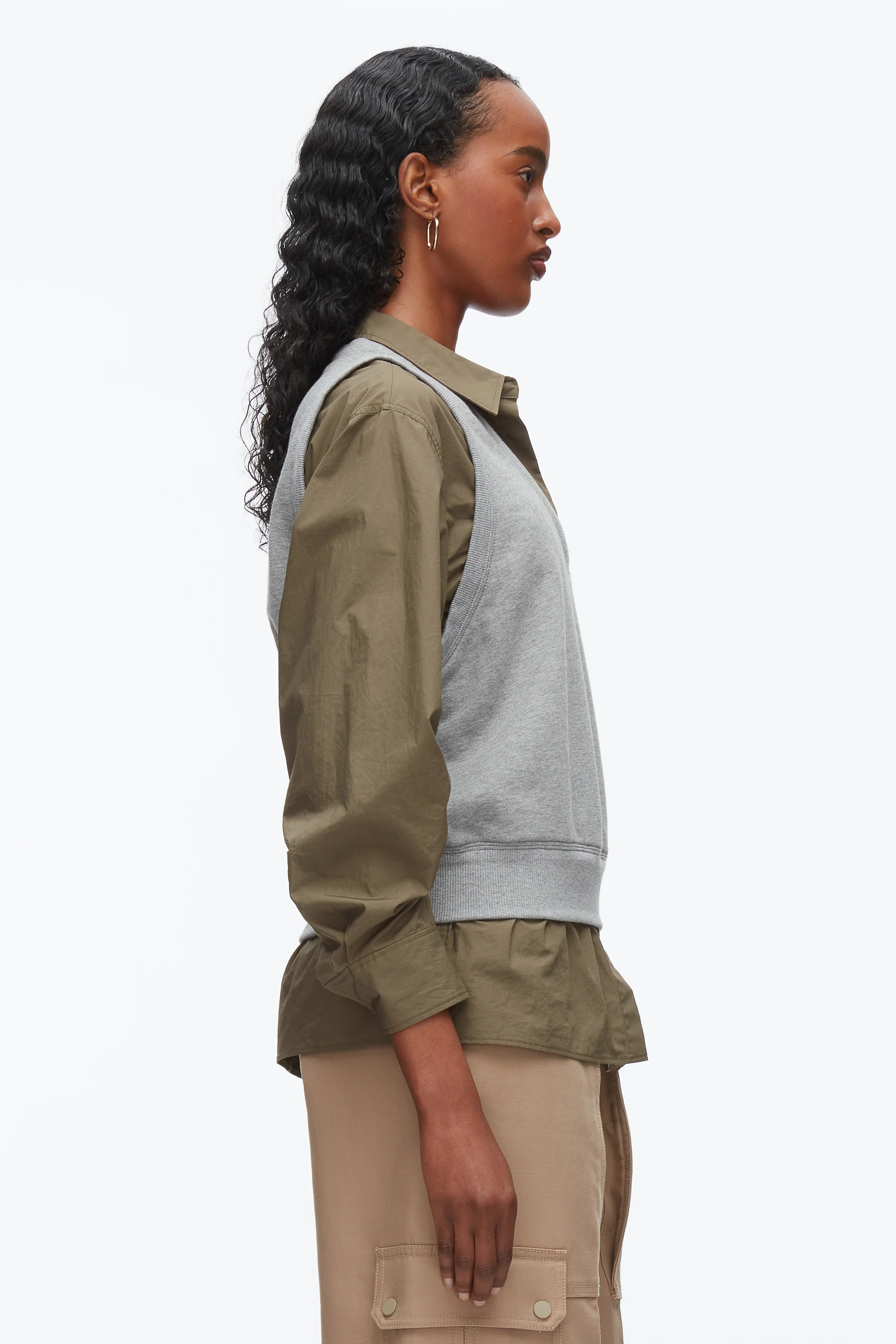Layered Vest Ruched Sleeve Shirt - Image 10