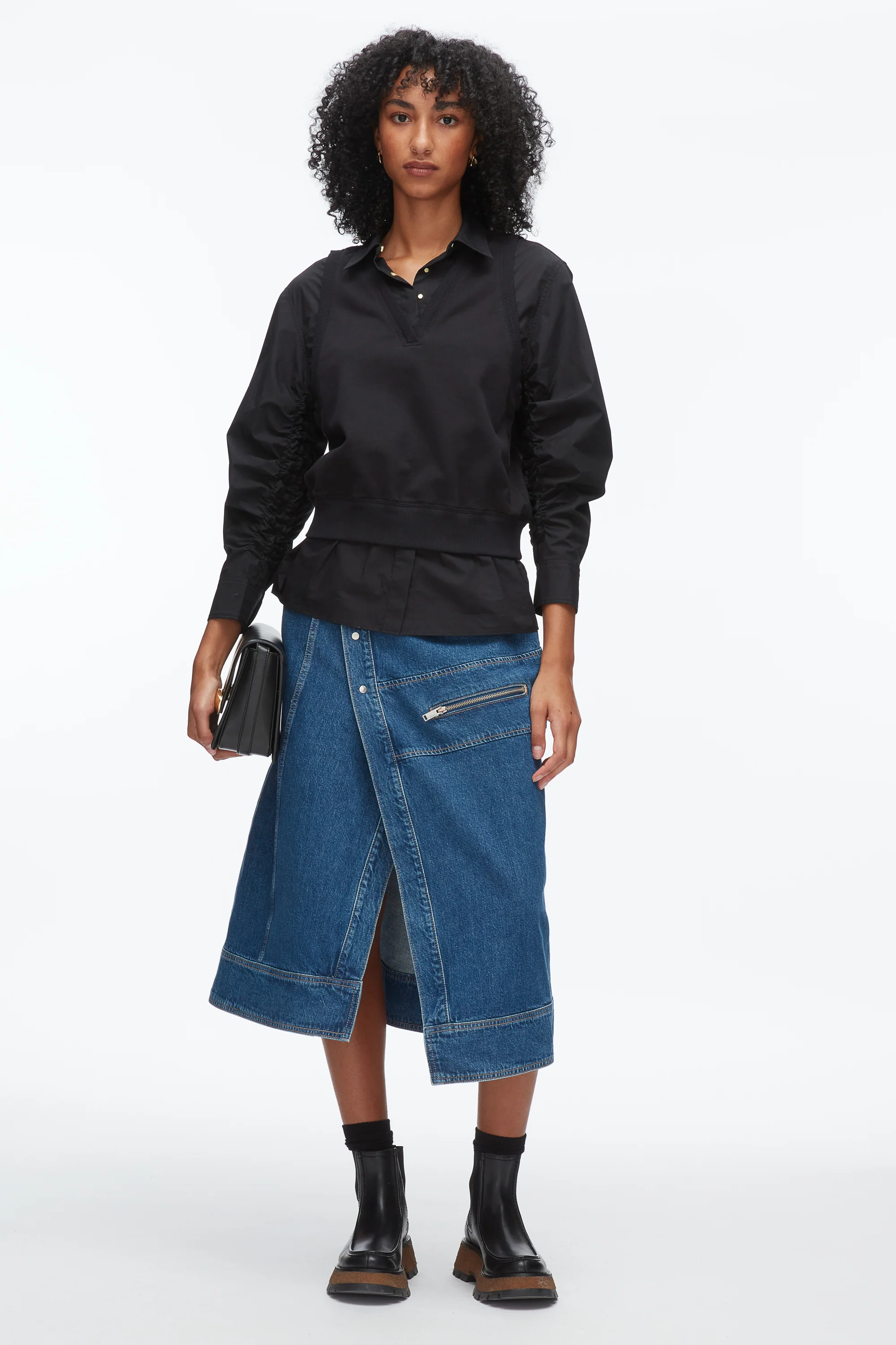 Layered Vest Ruched Sleeve Shirt