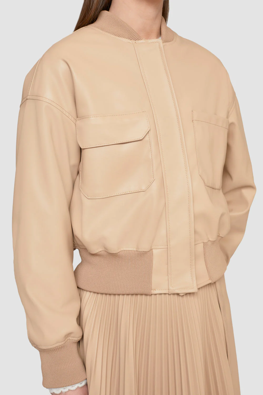 Leather Alternative Cropped Bomber - Image 2