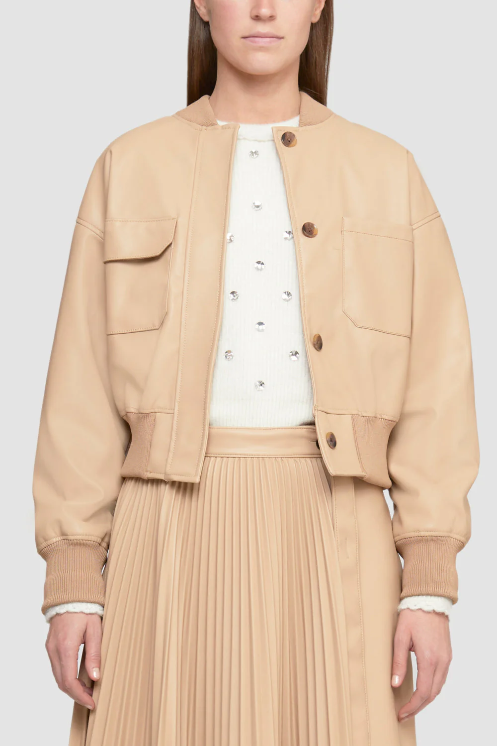 Leather Alternative Cropped Bomber - Image 3