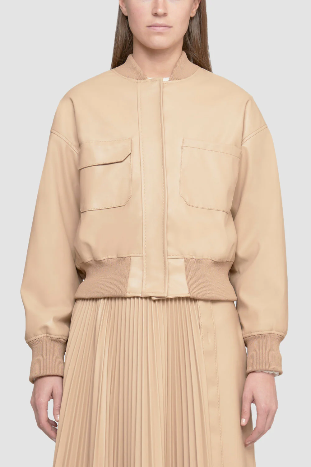 Leather Alternative Cropped Bomber - Image 4