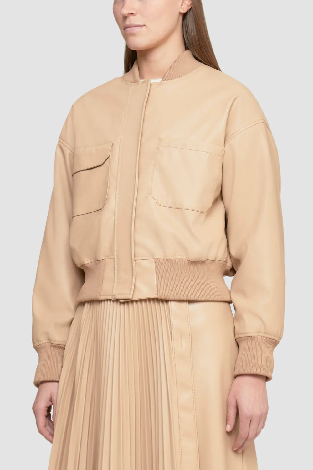 Leather Alternative Cropped Bomber - Image 5