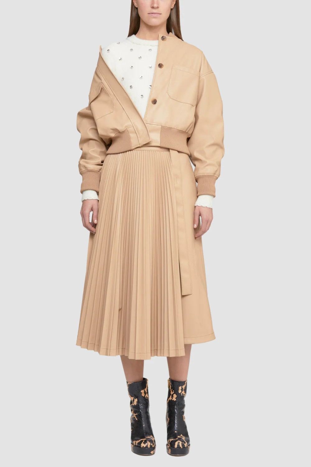 Leather Alternative Cropped Bomber - Image 8
