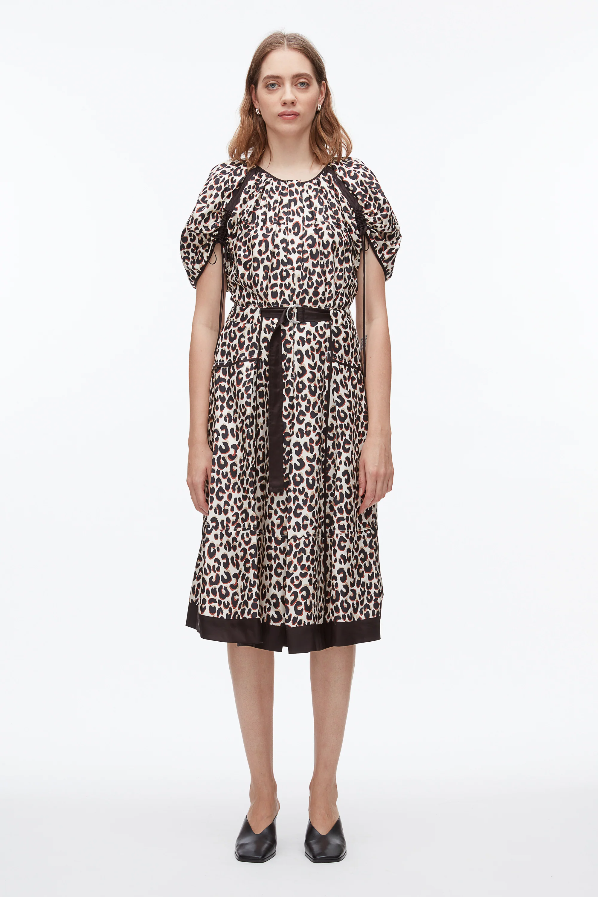 Leopard Ruched Sleeve Midi Dress - Image 2
