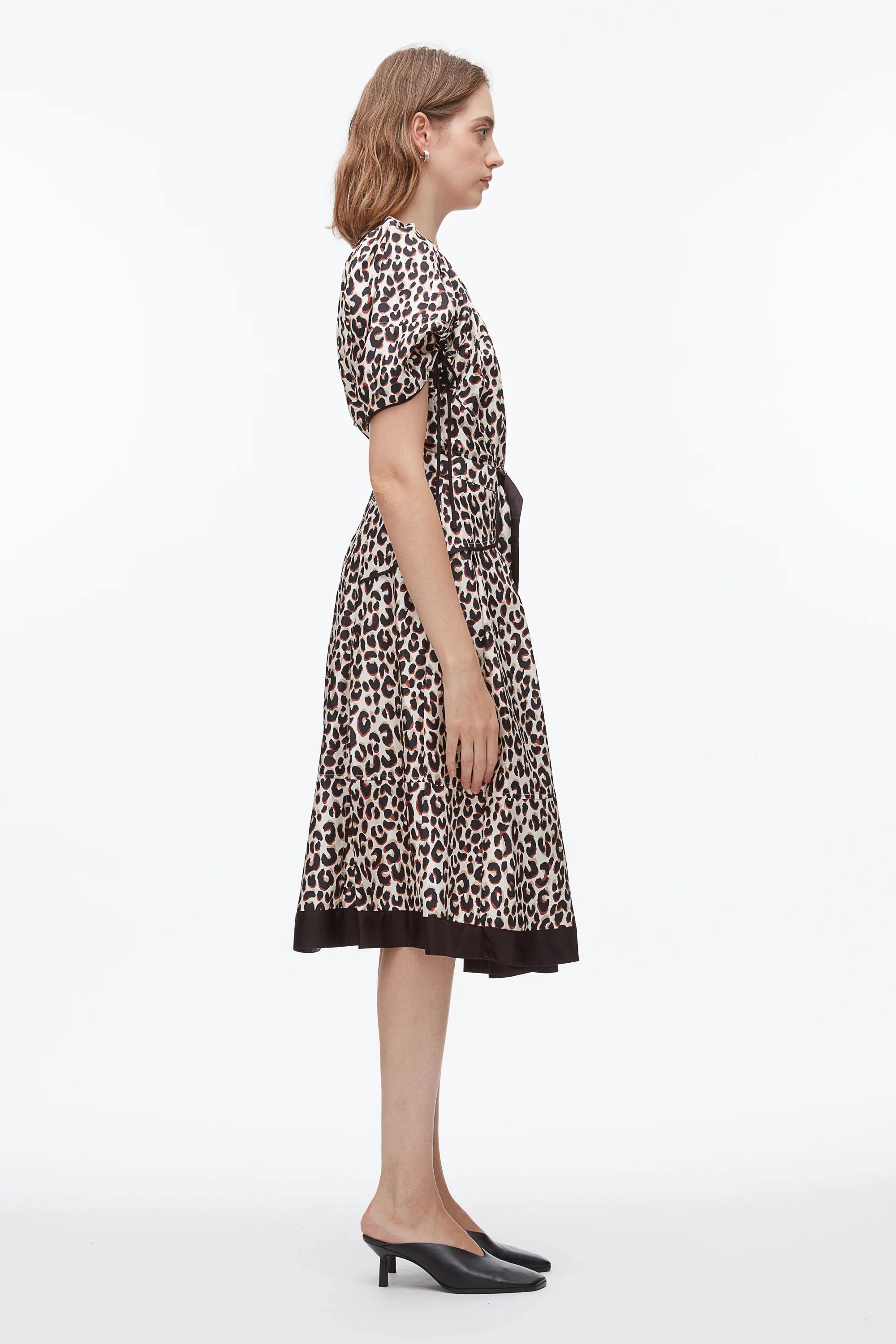 Leopard Ruched Sleeve Midi Dress - Image 3