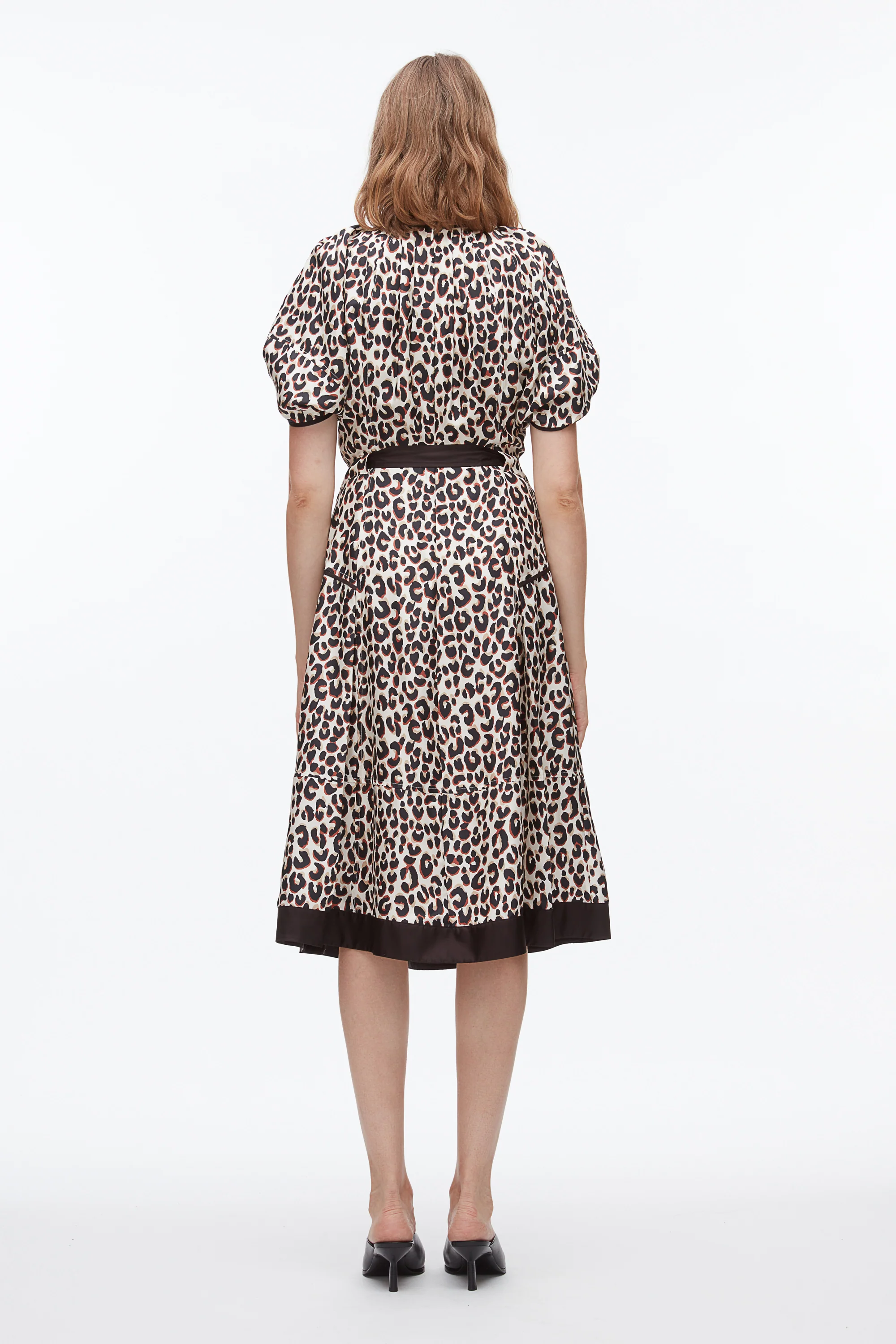 Leopard Ruched Sleeve Midi Dress - Image 4