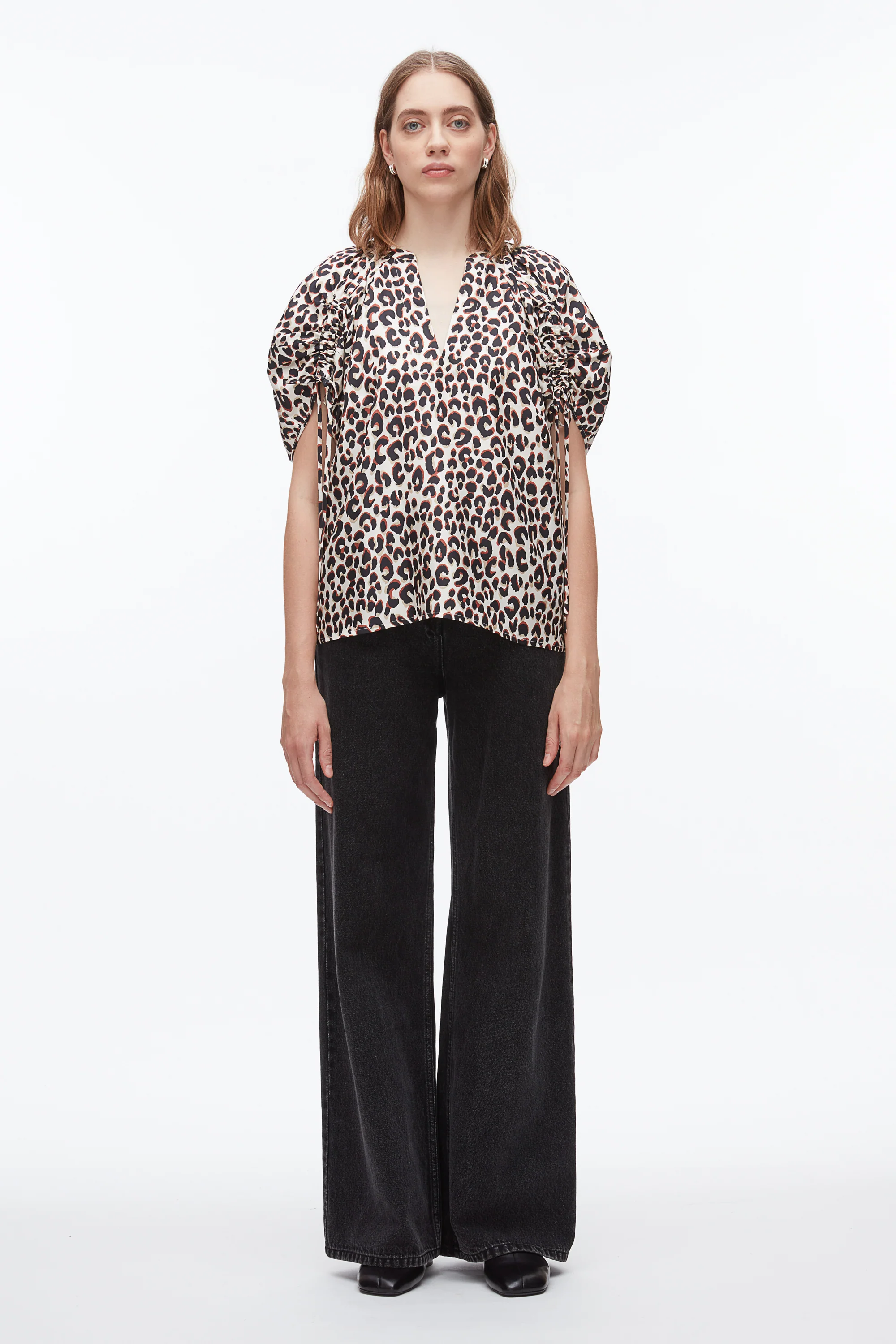 Leopard Ruched Sleeve Top - Image 2