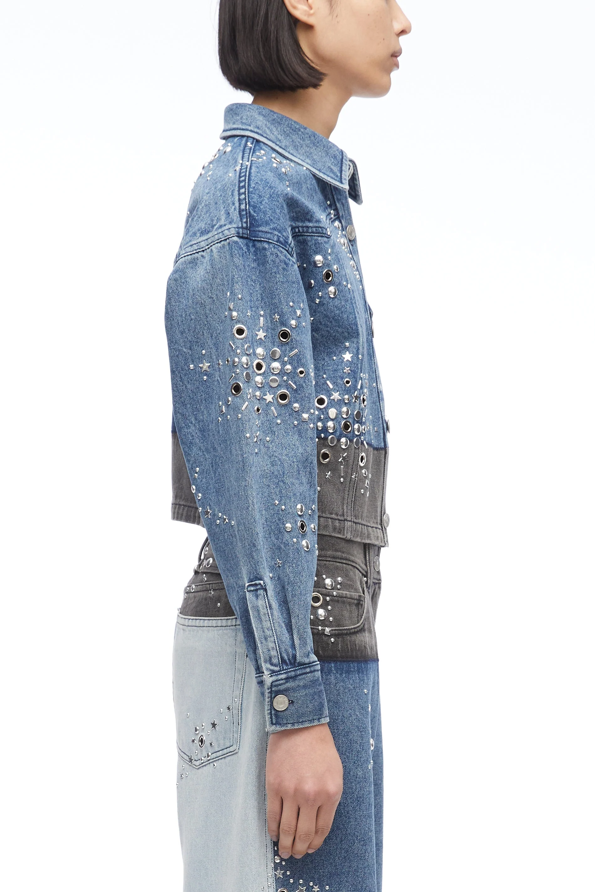 Liberty Embellished Cropped Denim Jacket - Image 3