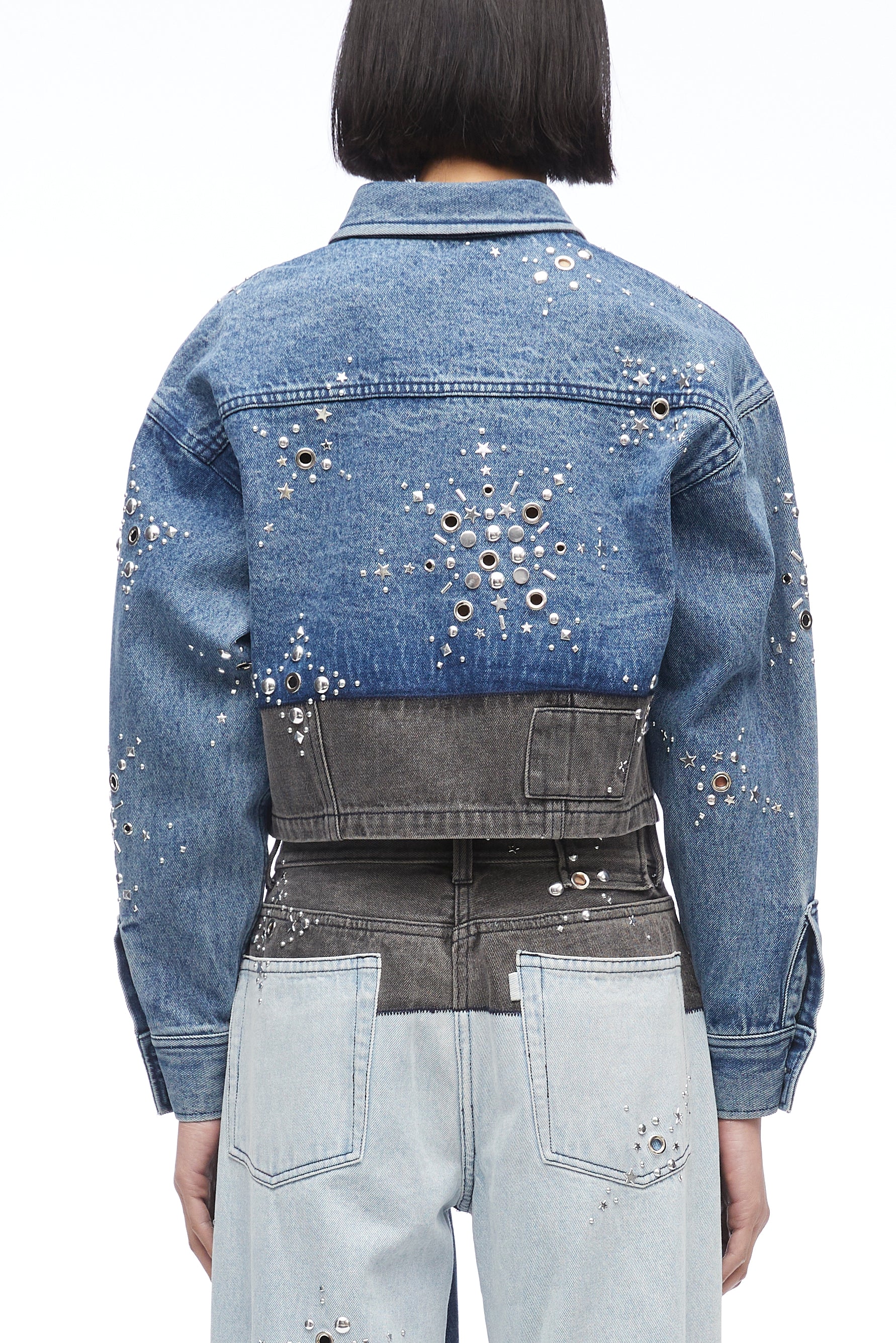 Liberty Embellished Cropped Denim Jacket - Image 4
