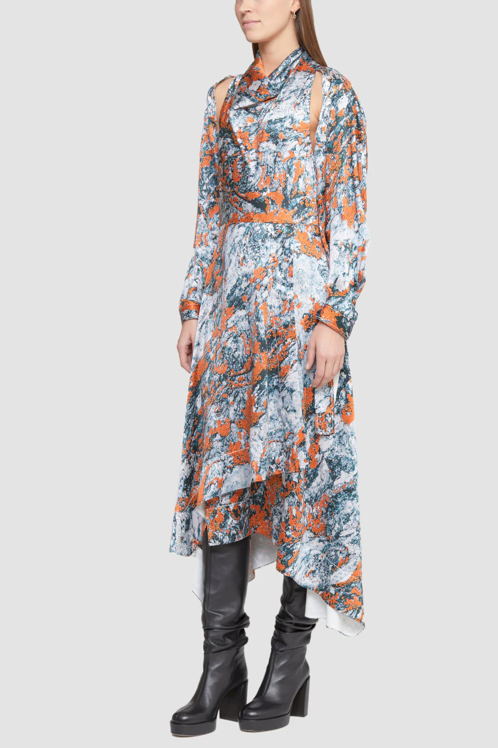 Lichen Bloom Hammered Silk Long Sleeve Cowl Dress - Image 2