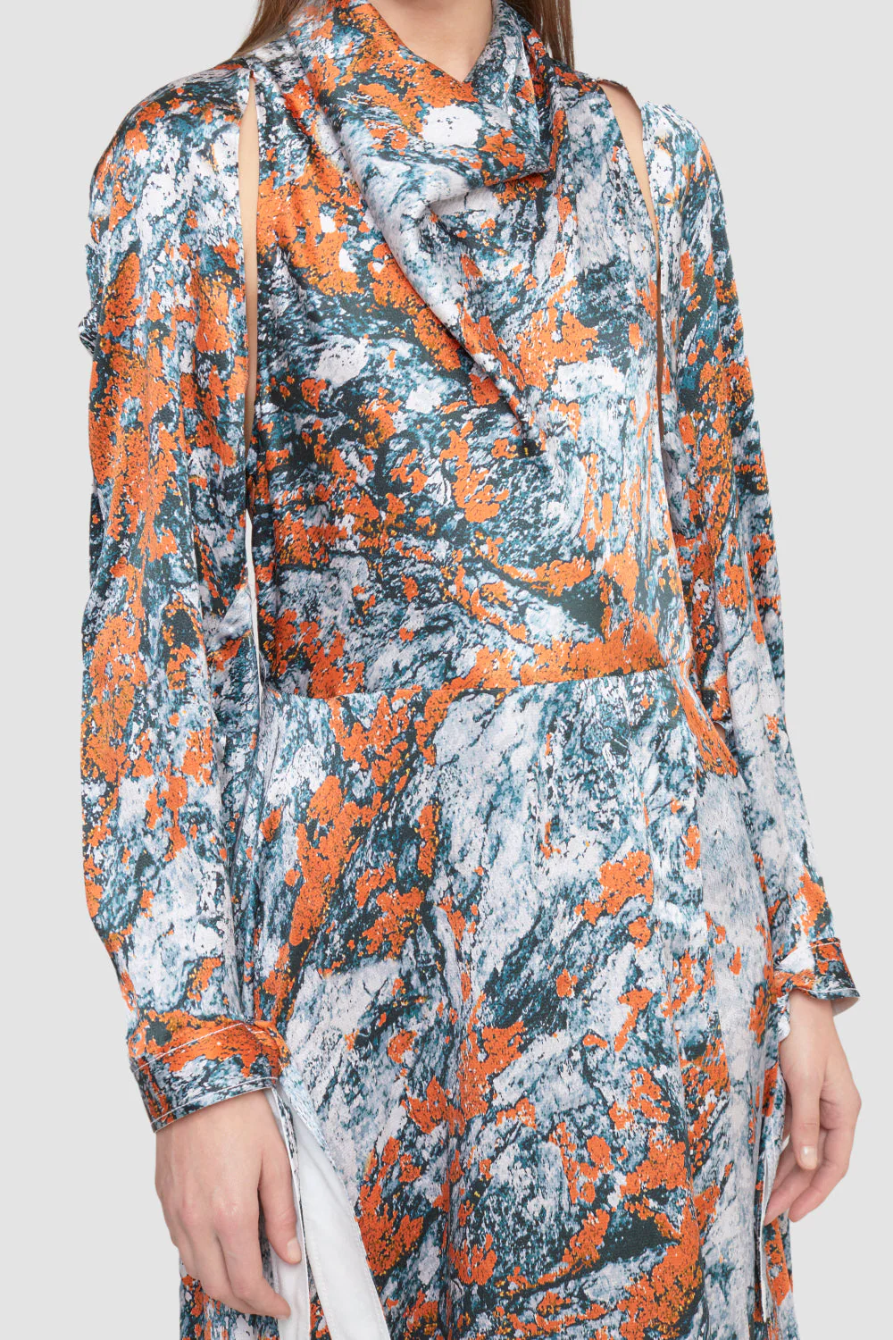 Lichen Bloom Hammered Silk Long Sleeve Cowl Dress - Image 3