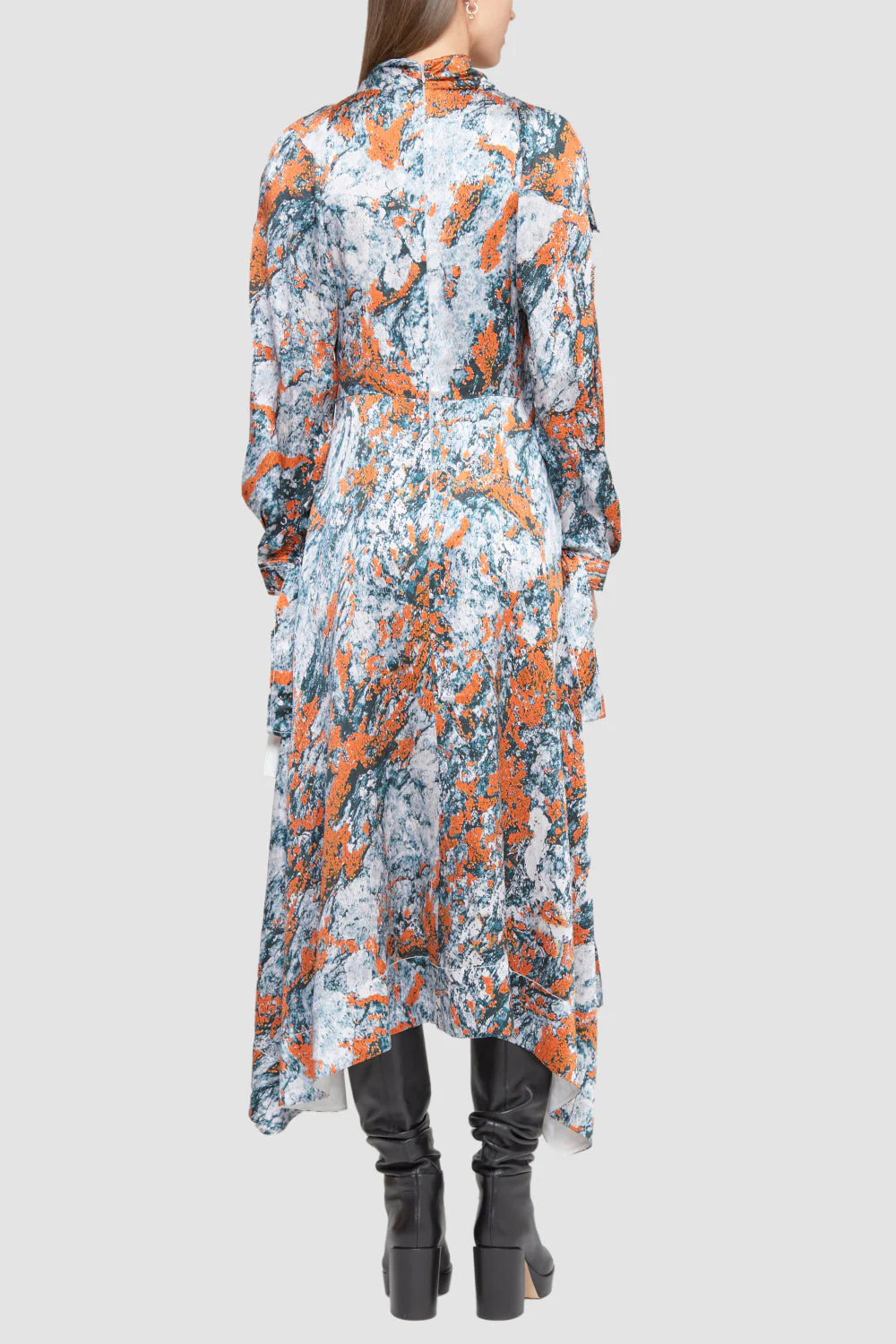 Lichen Bloom Hammered Silk Long Sleeve Cowl Dress - Image 4