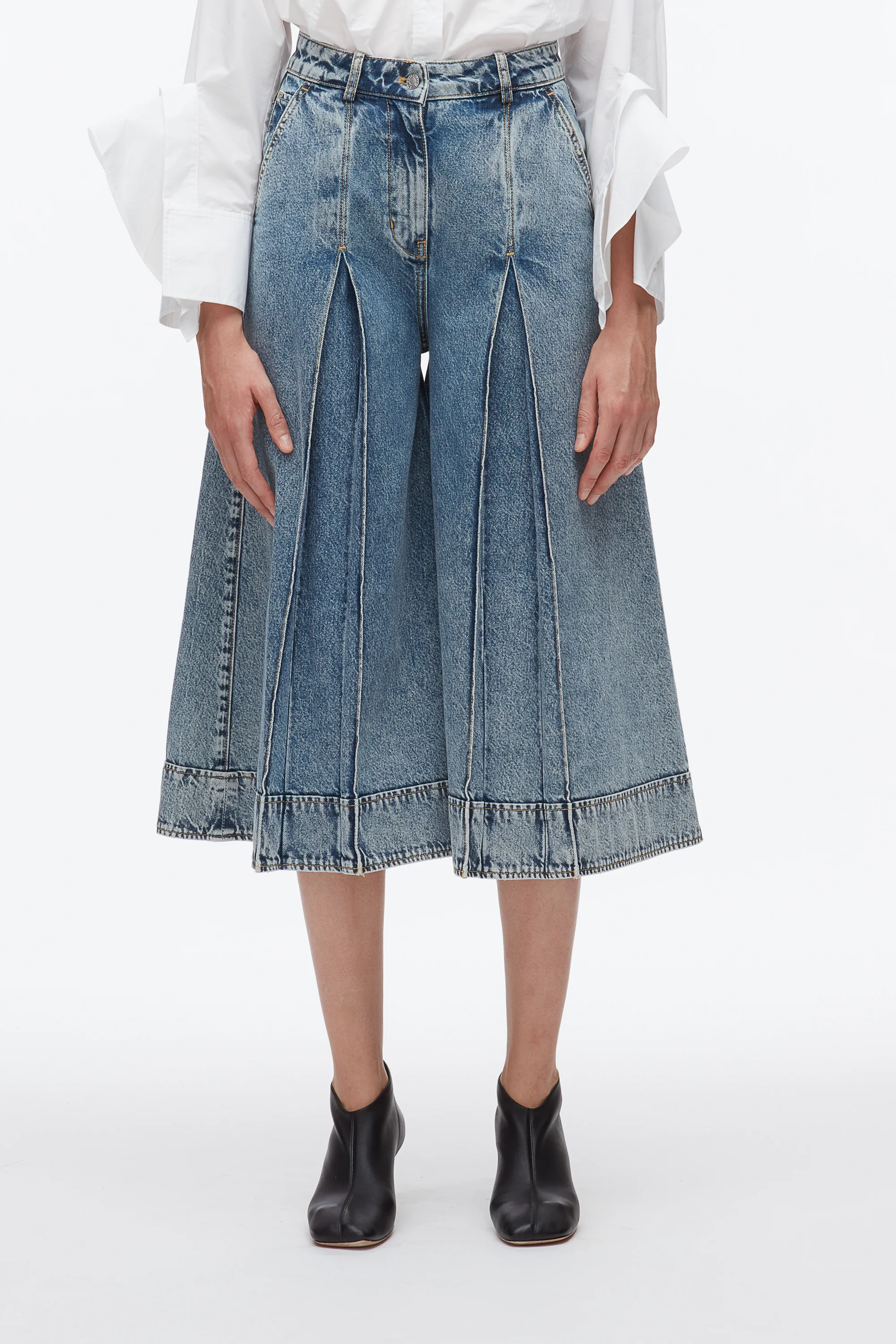 Pleated Denim Culottes - Image 3