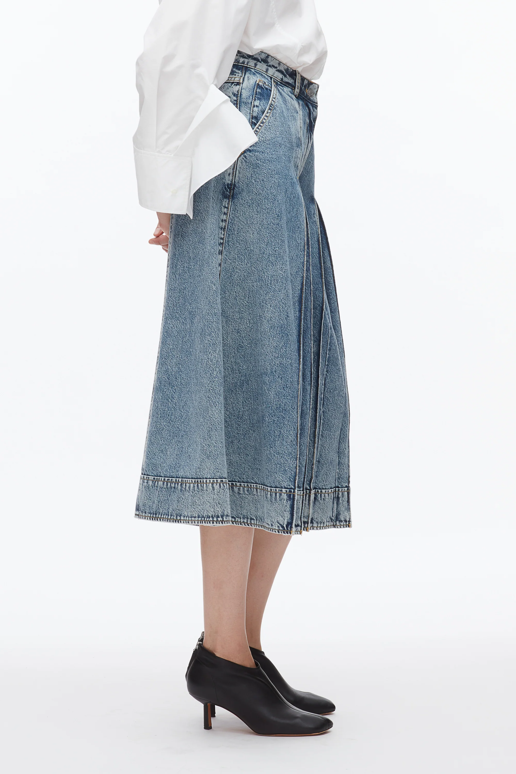 Pleated Denim Culottes - Image 4