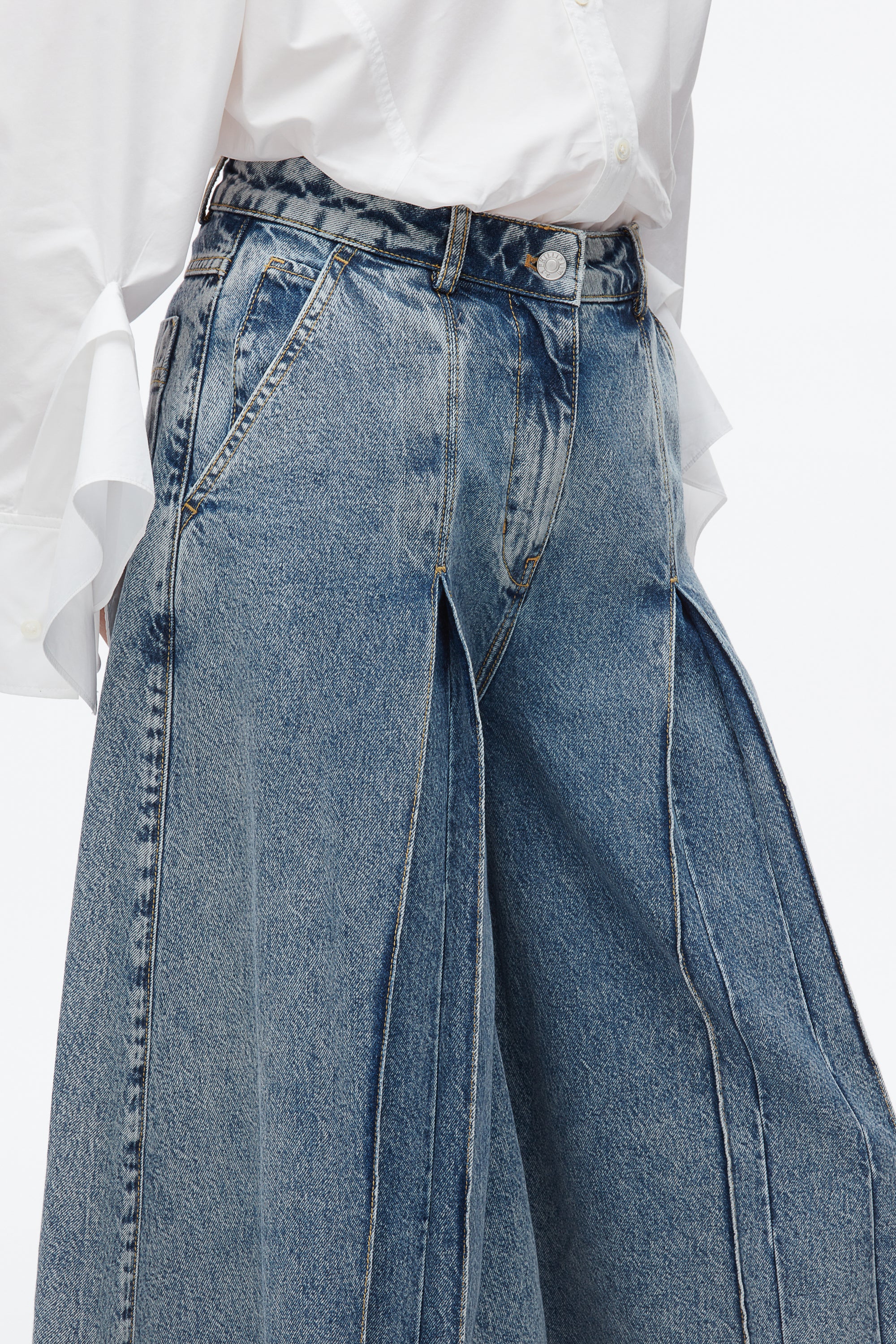 Pleated Denim Culottes - Image 6