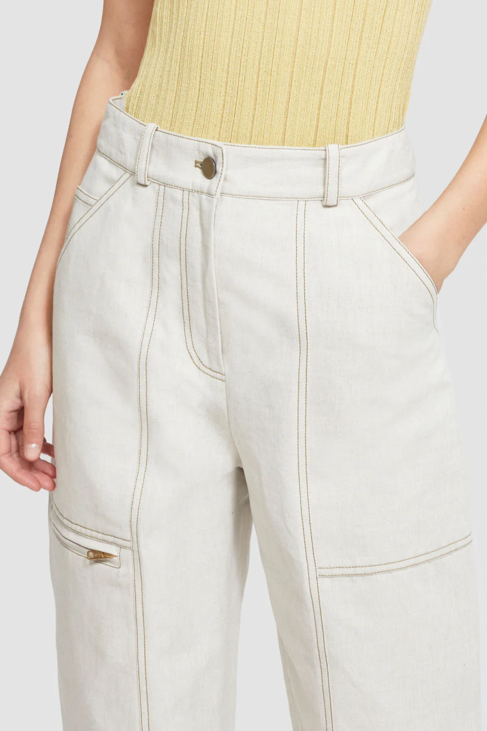 Linen Denim Utility Trousers - Image 2