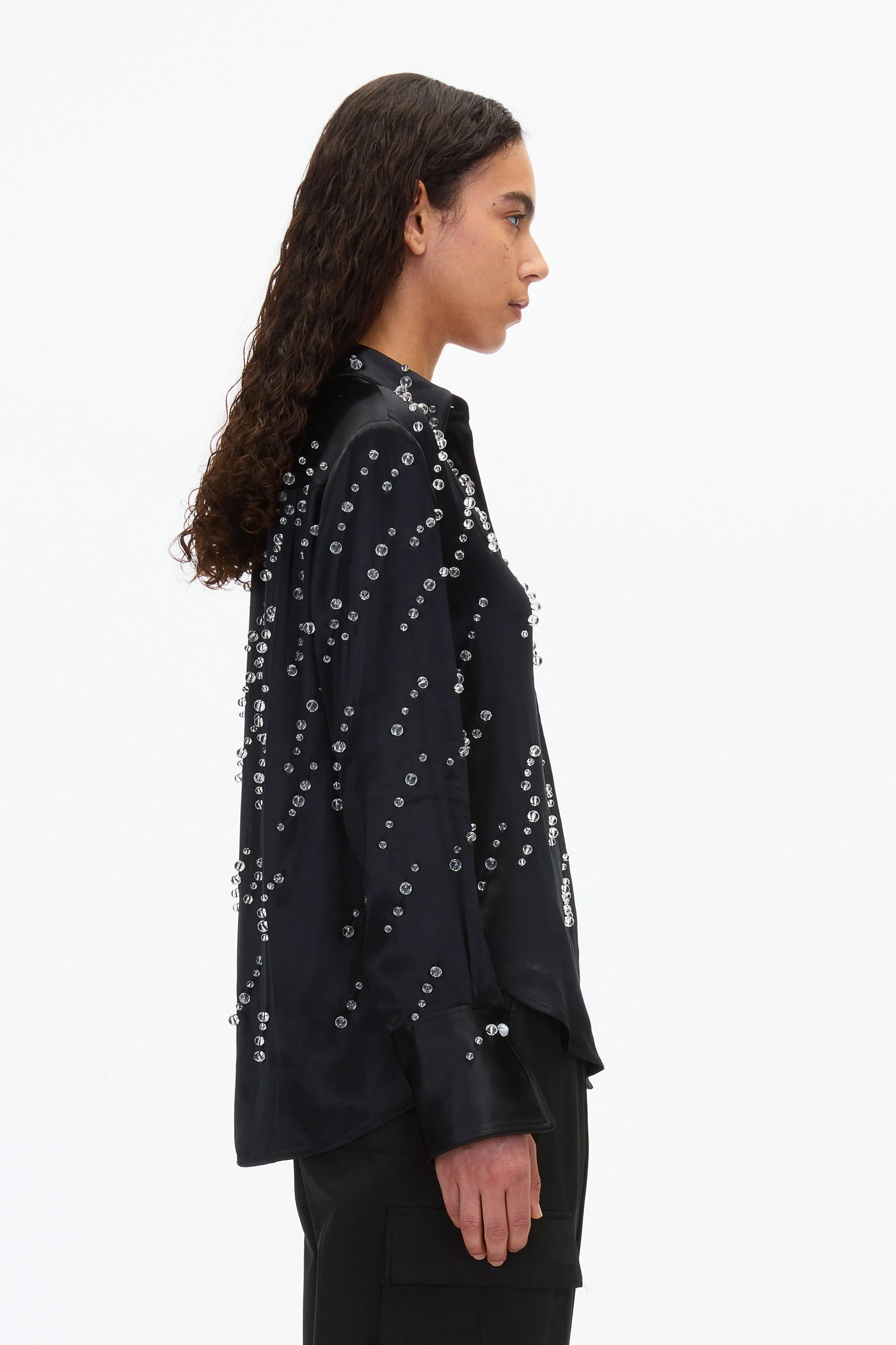 Liquid Satin PJ Shirt with Rainfall Embroidery - Image 3