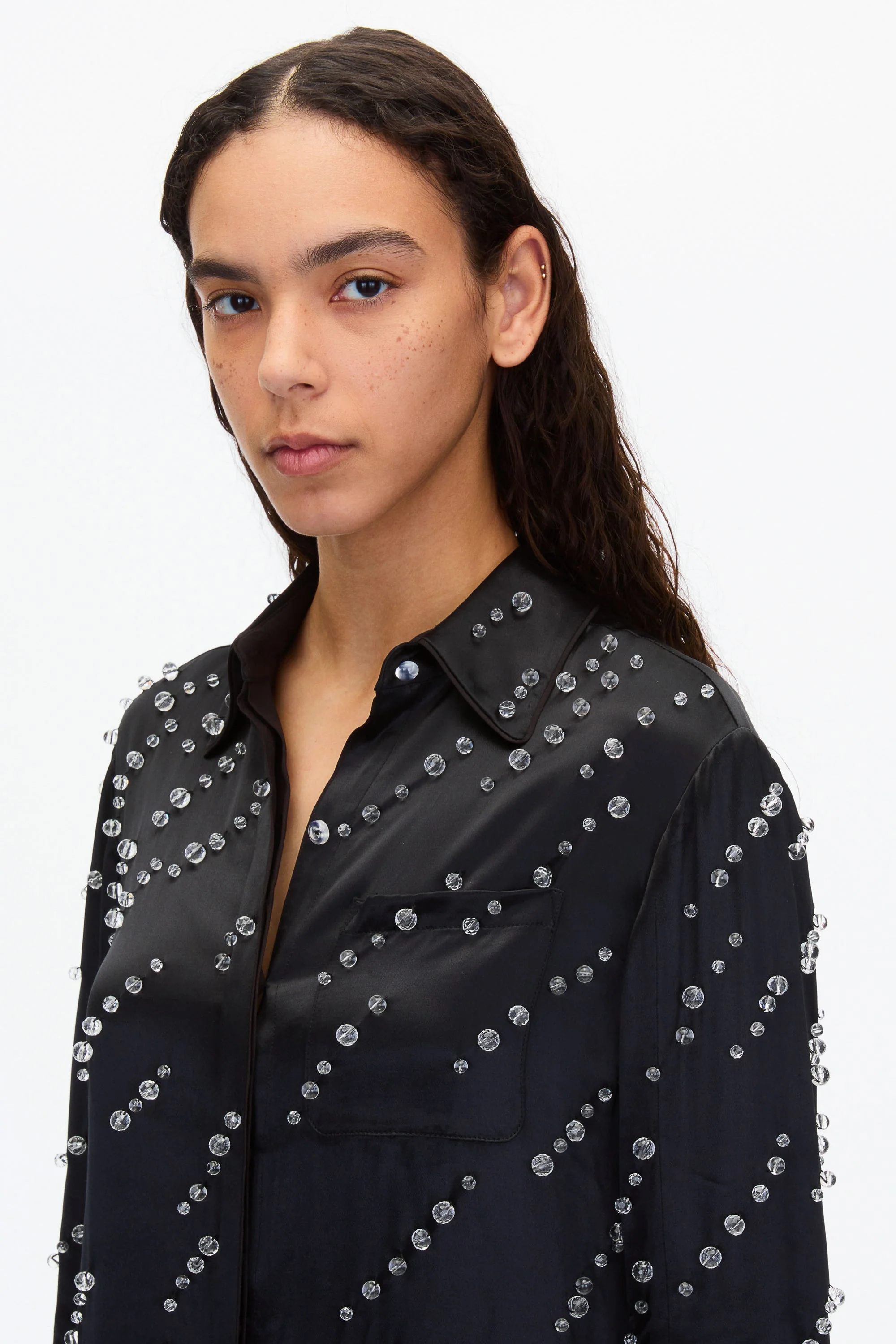 Liquid Satin PJ Shirt with Rainfall Embroidery - Image 5