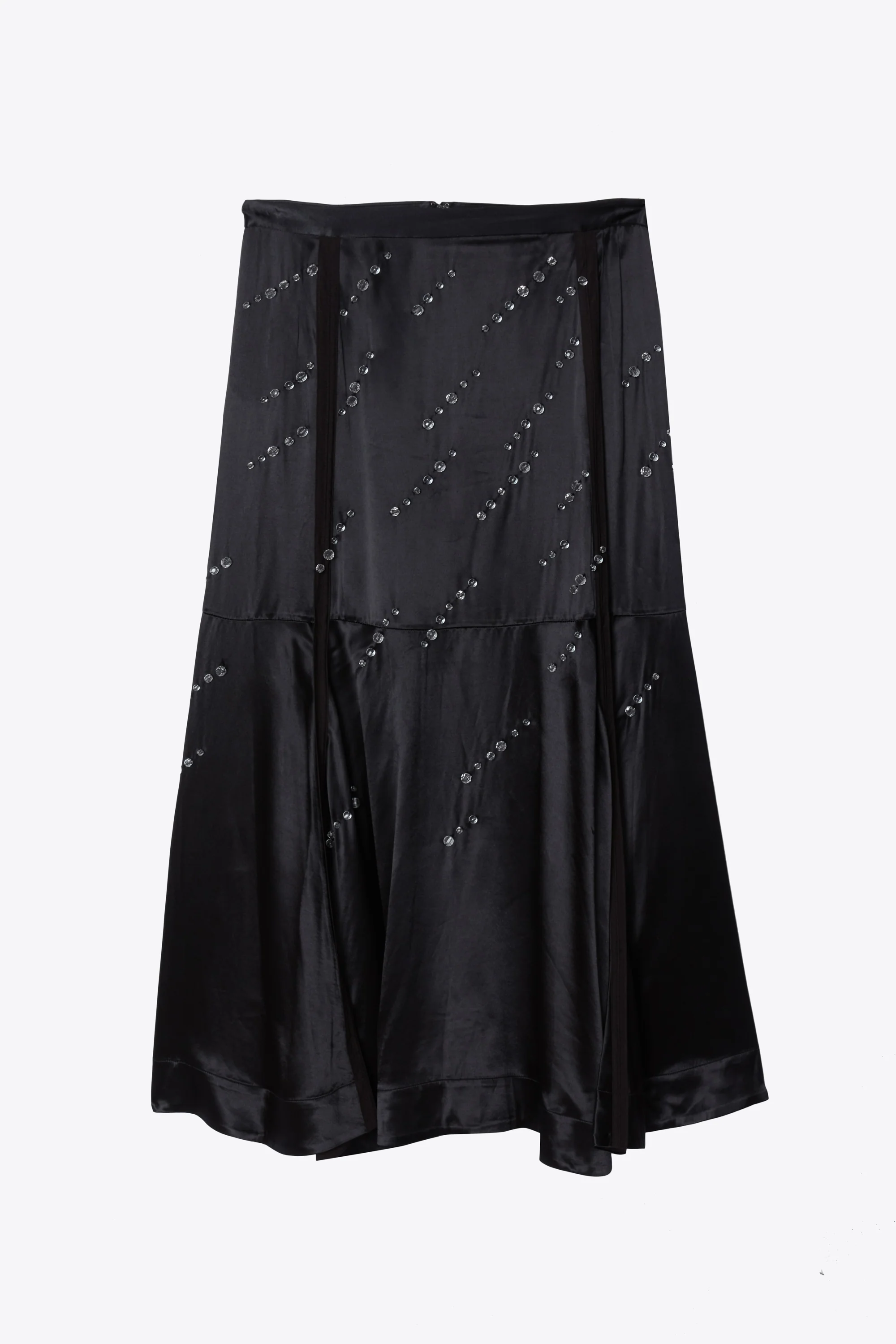 Liquid Satin Midi Skirt With Rainfall Embelishments