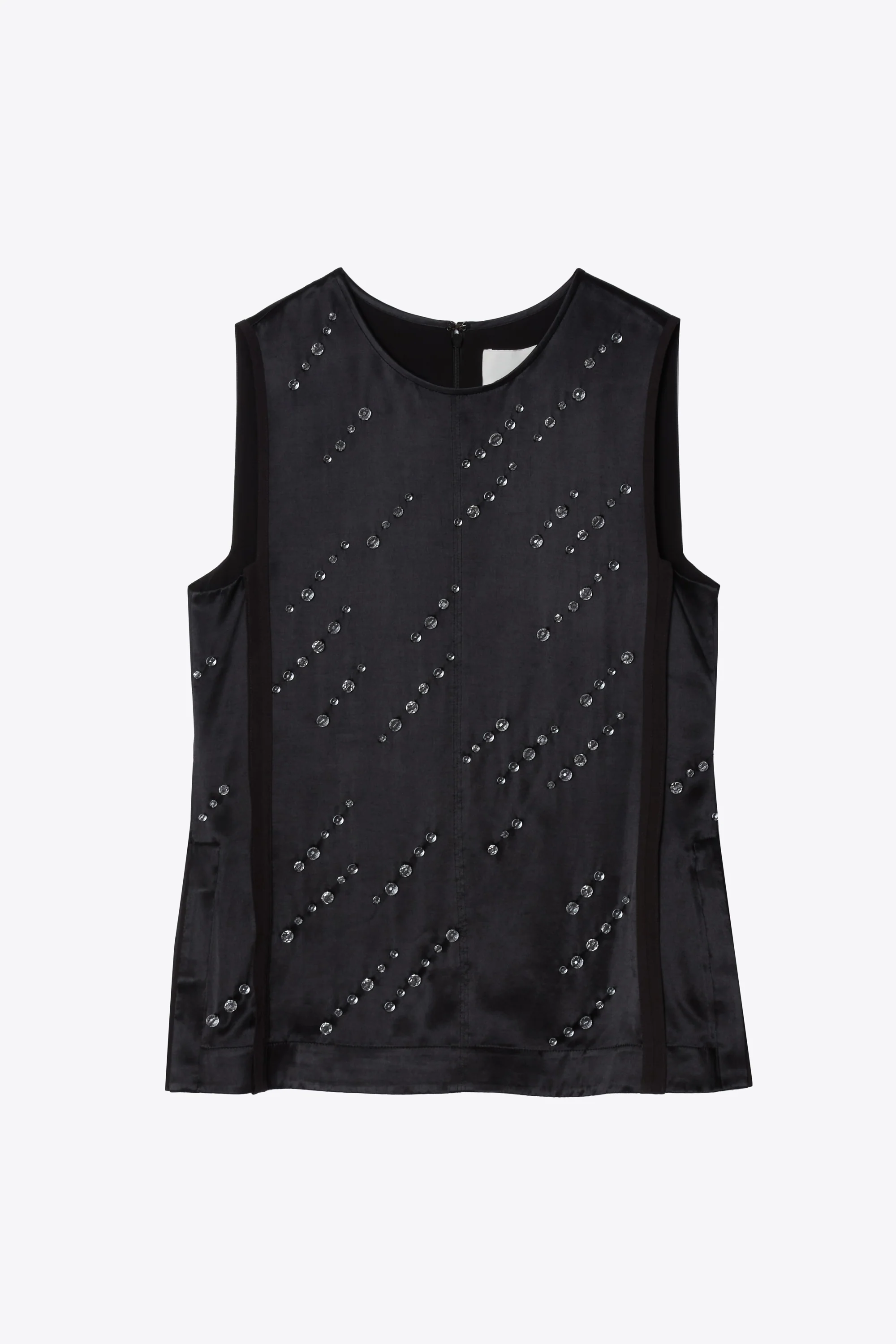 Liquid Satin Sleeveless Top With Rainfall Embelishment