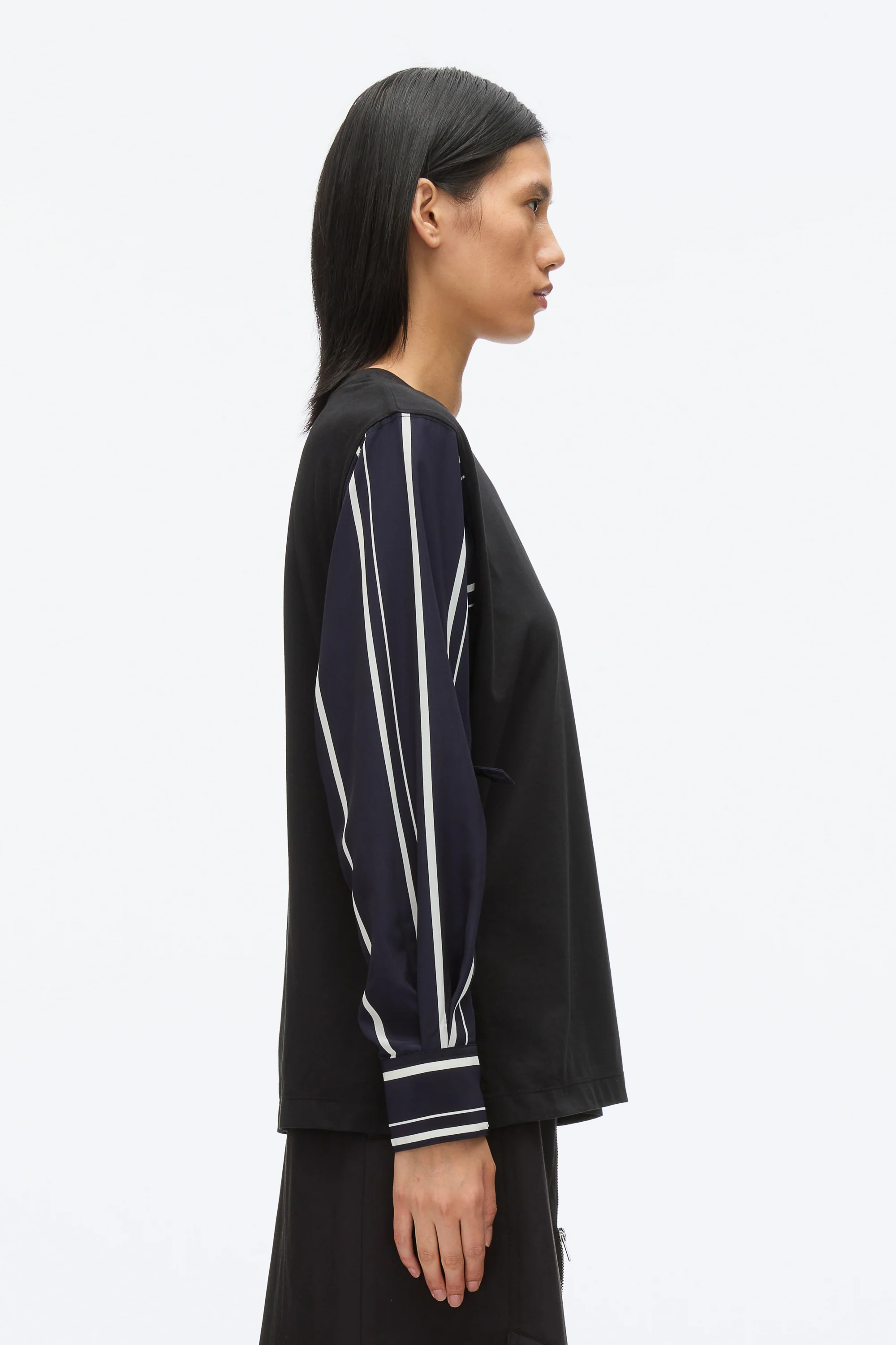 Long Sleeve Tee with Stripe Shirting Sleeves - Image 5