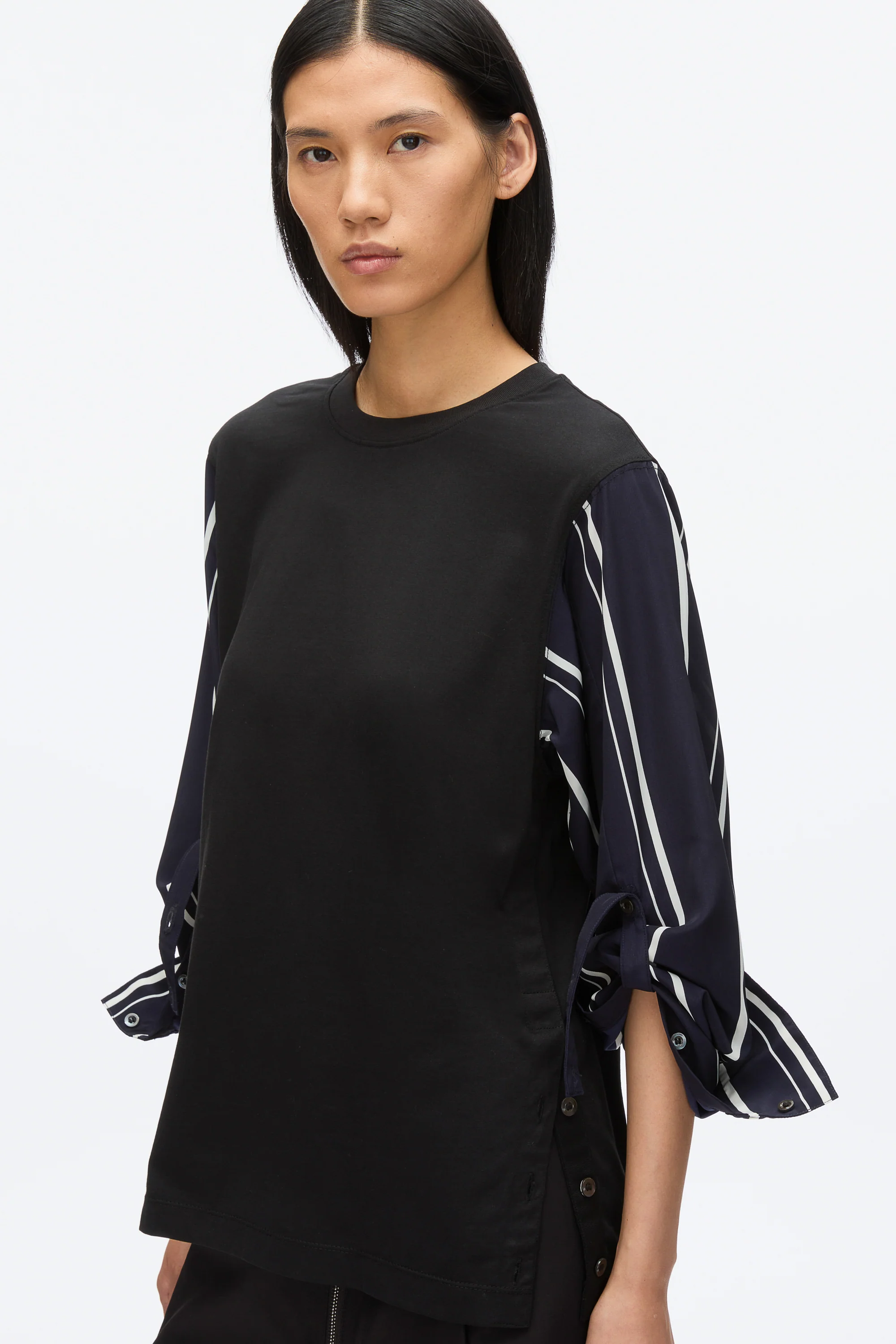 Long Sleeve Tee with Stripe Shirting Sleeves - Image 7