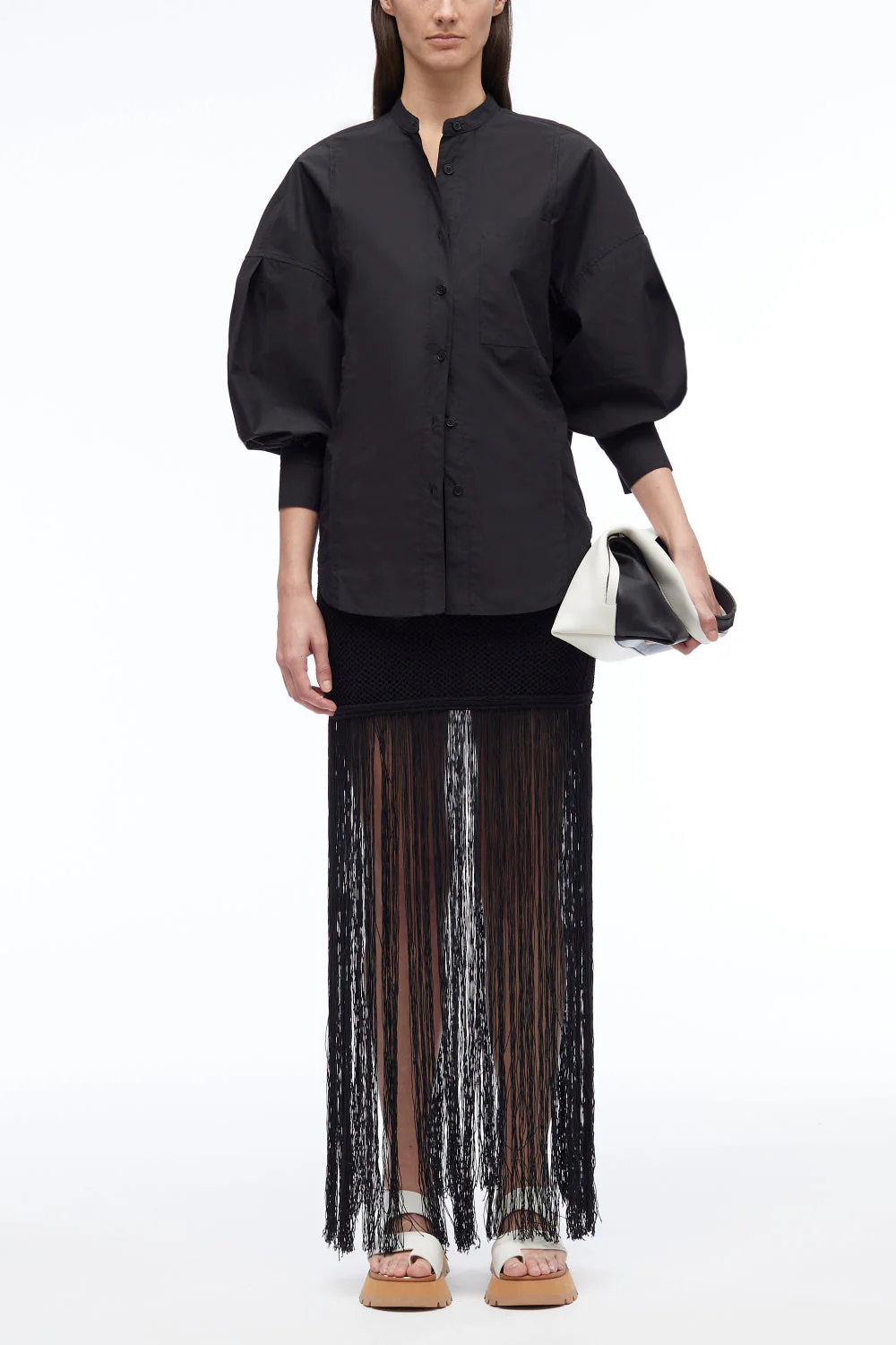Long Sleeve Band Collar Poplin Shirt - Image 4